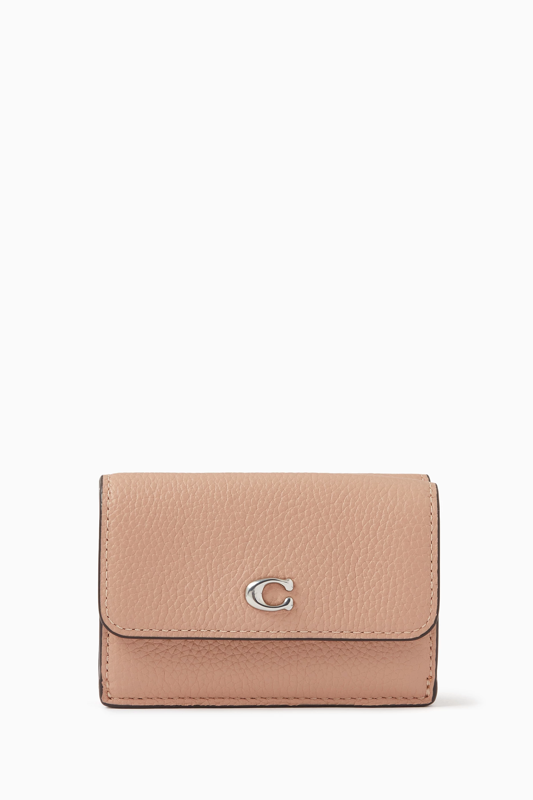 Buy Coach Pink Mini Tri fold Wallet in Pebbled Leather For Women Online Ounass UAE