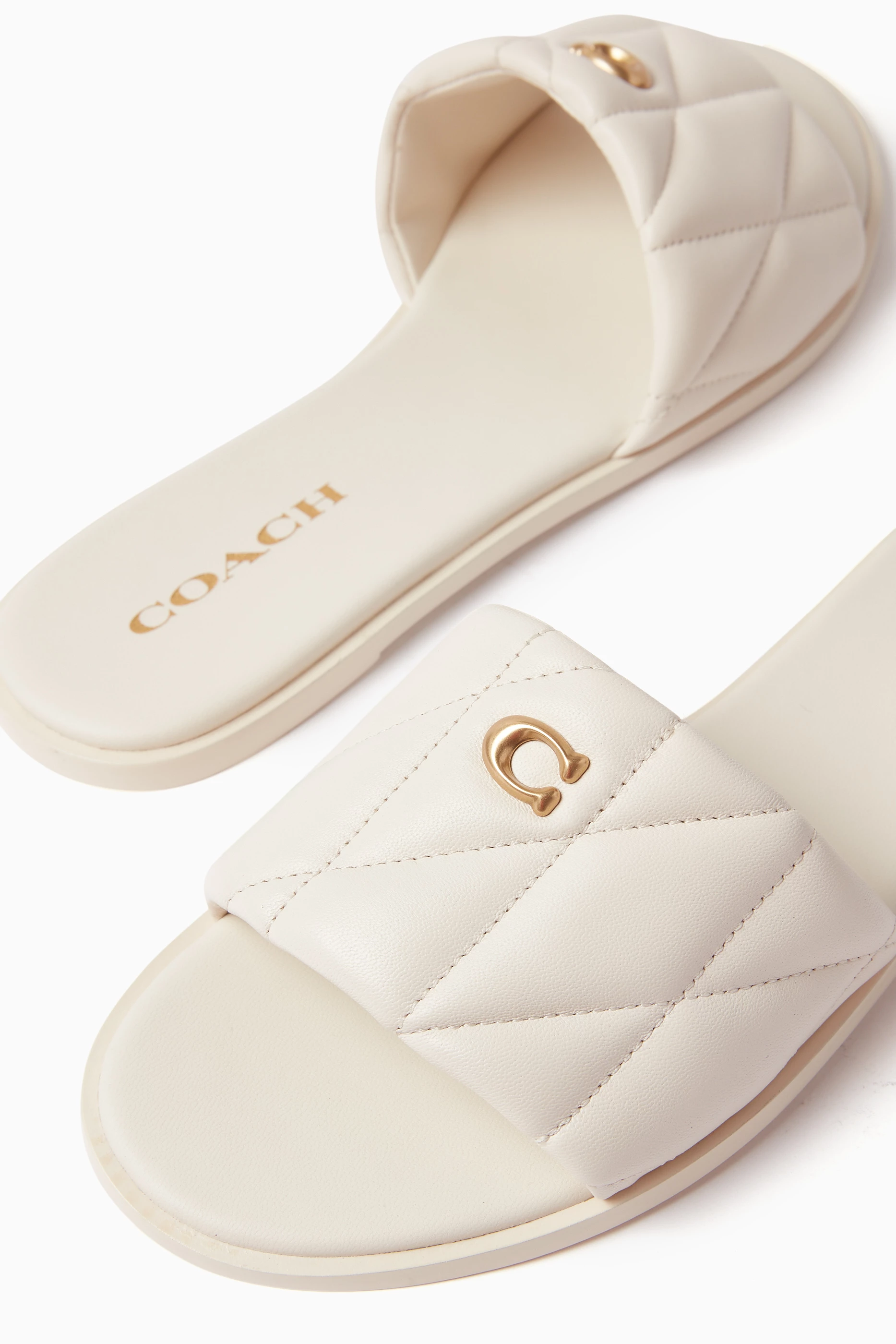 Buy Coach White Holly Quilted Slide Sandals in Leather For Women Online Ounass UAE