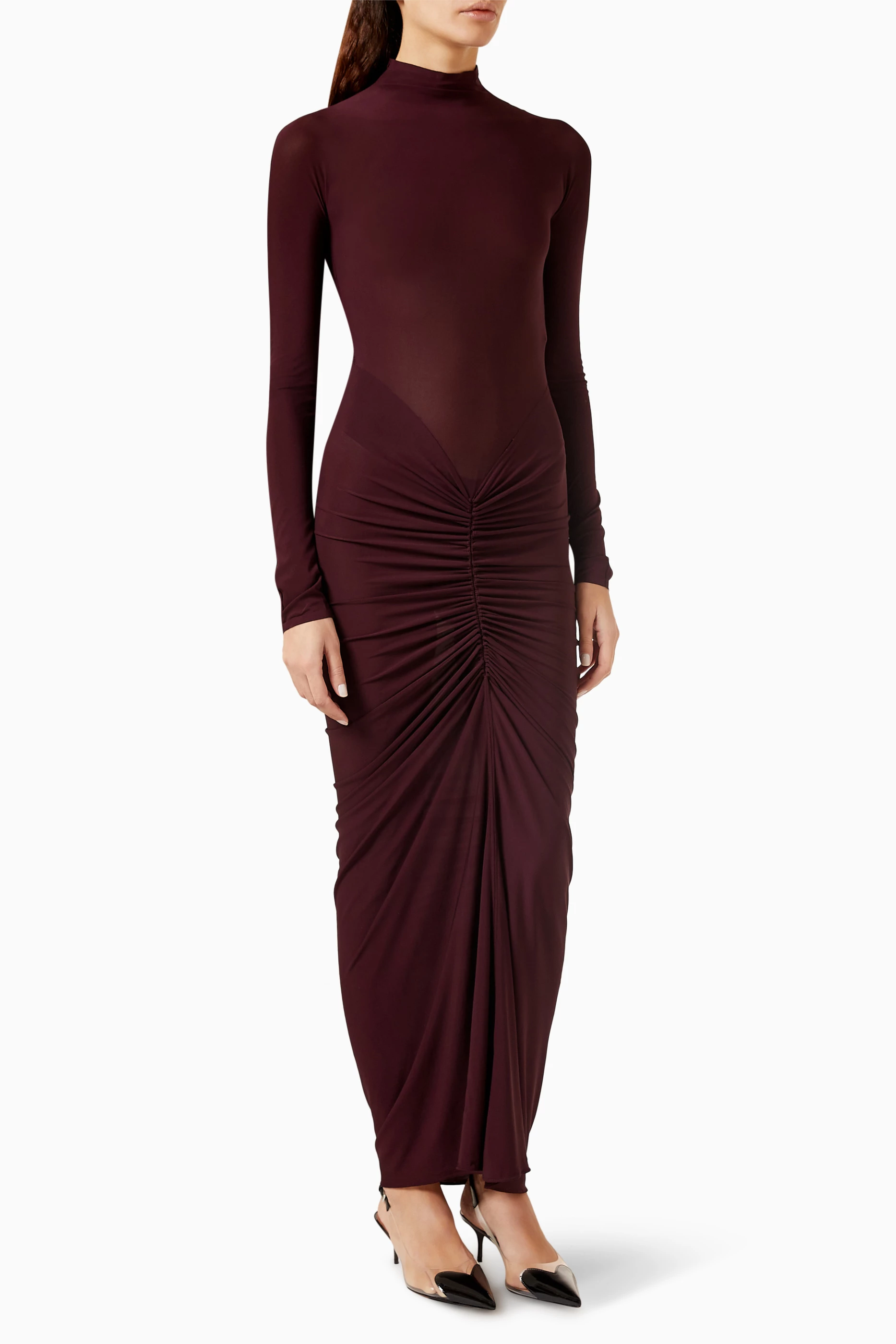 Buy Alaia Red Draped Maxi Dress in Stretch jersey For Women Online Ounass UAE