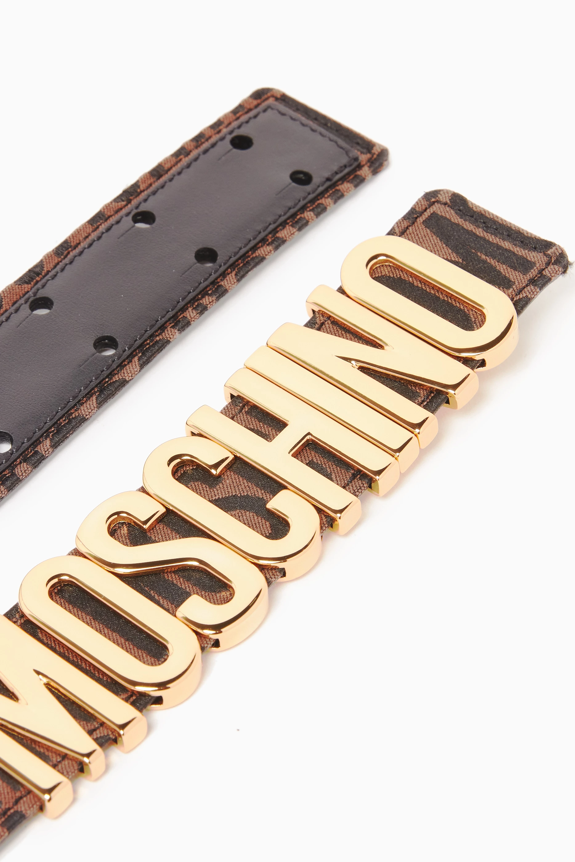 Buy Moschino Brown Metallic Logo Buckle Belt in Jacquard For Women Online Ounass UAE