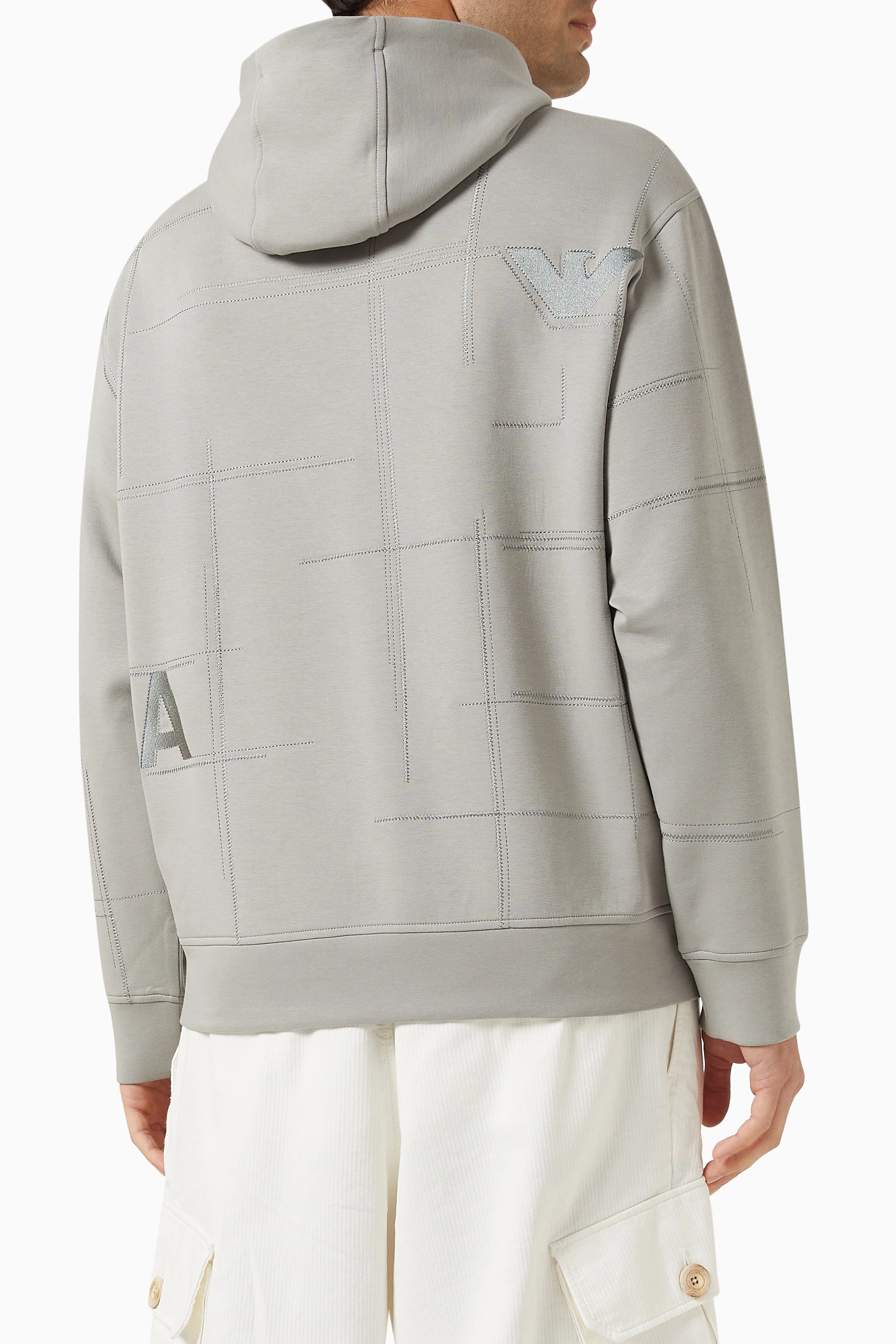 Buy Emporio Armani Grey Embroidered Logo Hoodie in Cotton blend For Men Online Ounass UAE