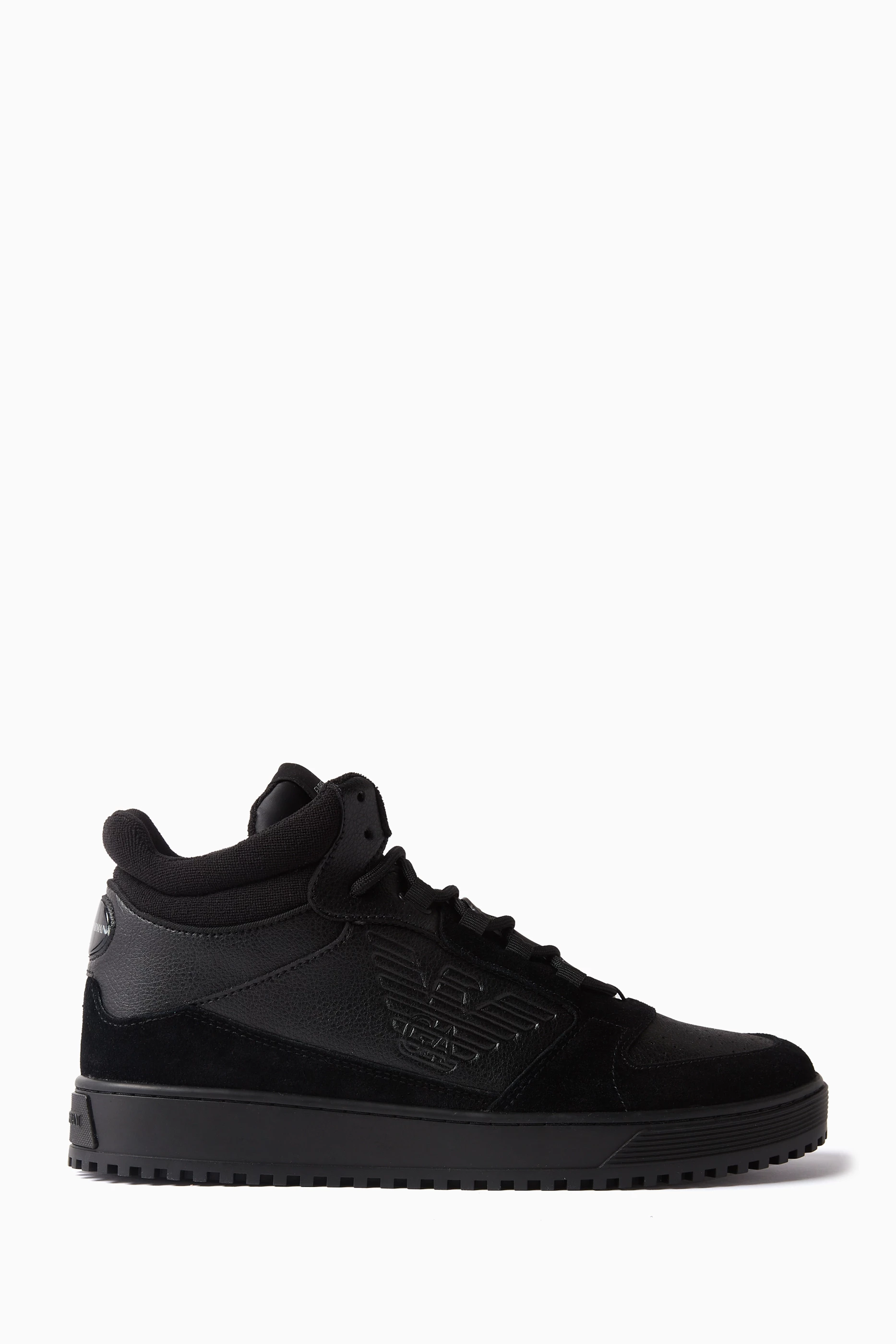 Buy Emporio Armani Black EA Eagle High top Sneakers in Suede Faux Leather For Men Online Ounass UAE