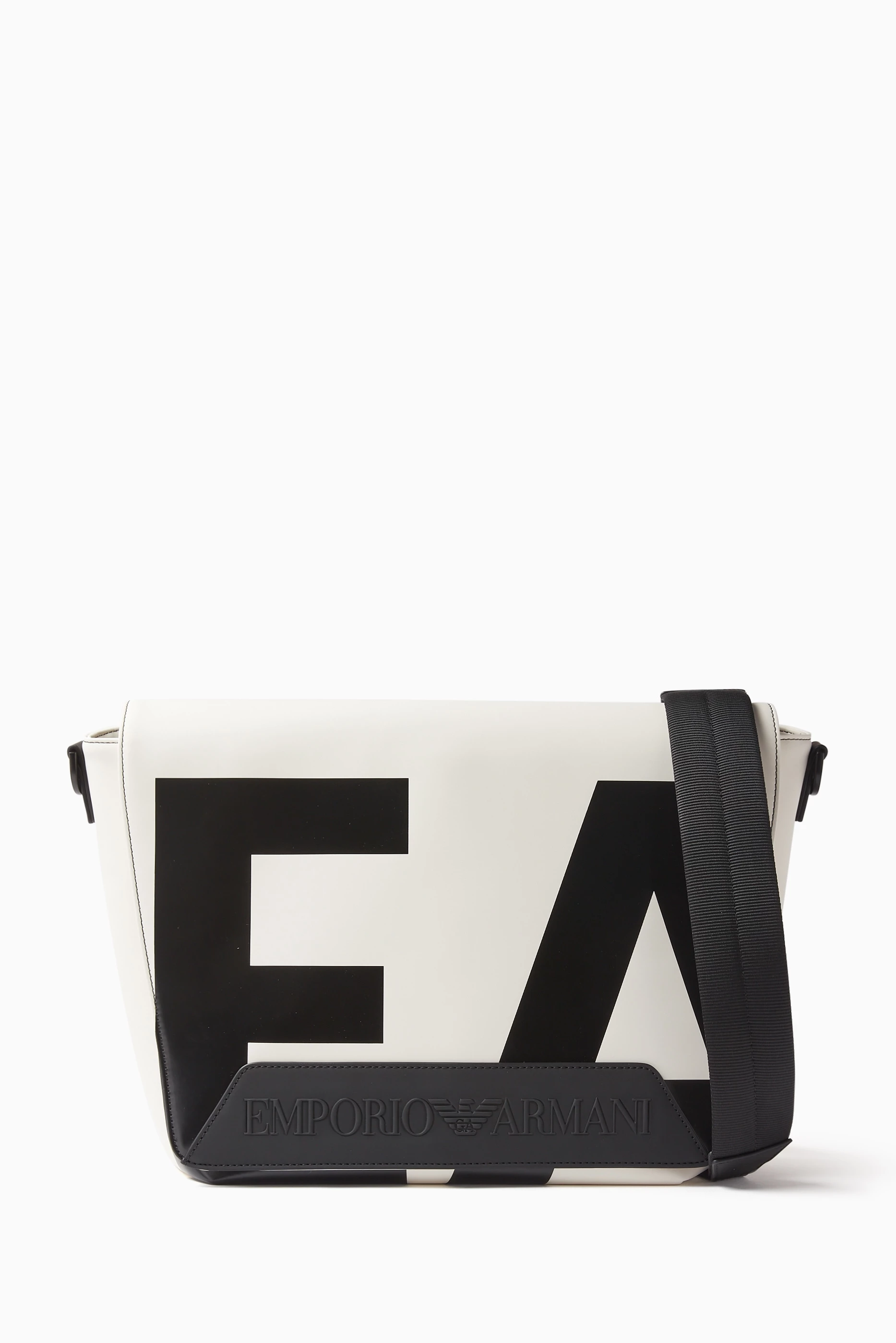 Buy Emporio Armani White Macro EA Logo Messenger Bag For Men Online Ounass UAE