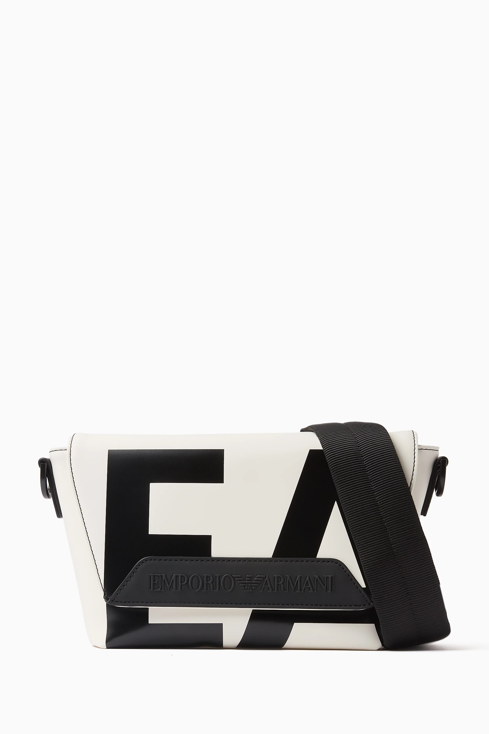 Buy Emporio Armani White Macro Logo Crossbody Bag in Faux Leather For Men Online Ounass UAE