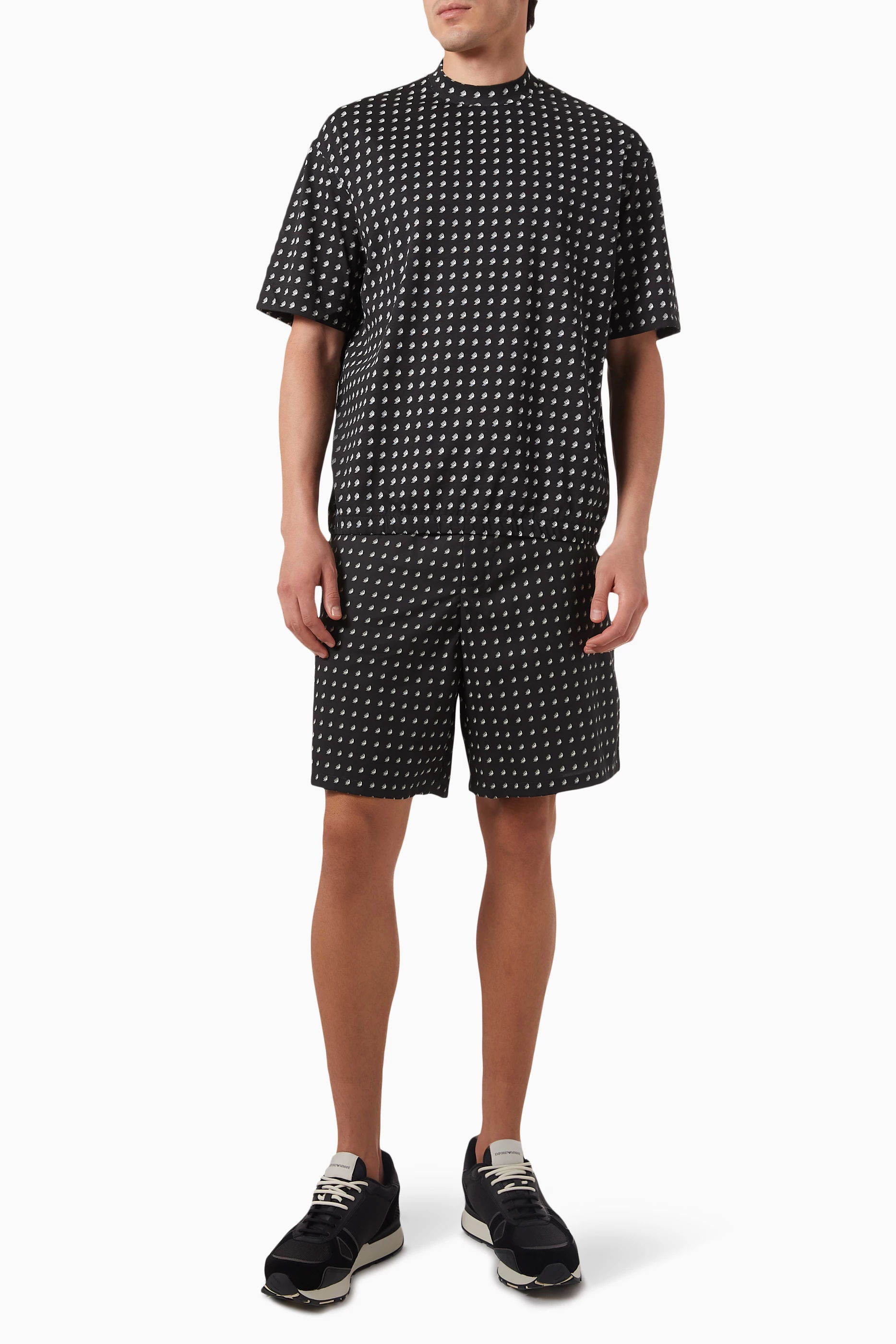 Buy Emporio Armani Black All over Logo Print T shirt in Cotton jersey For Men Online Ounass UAE