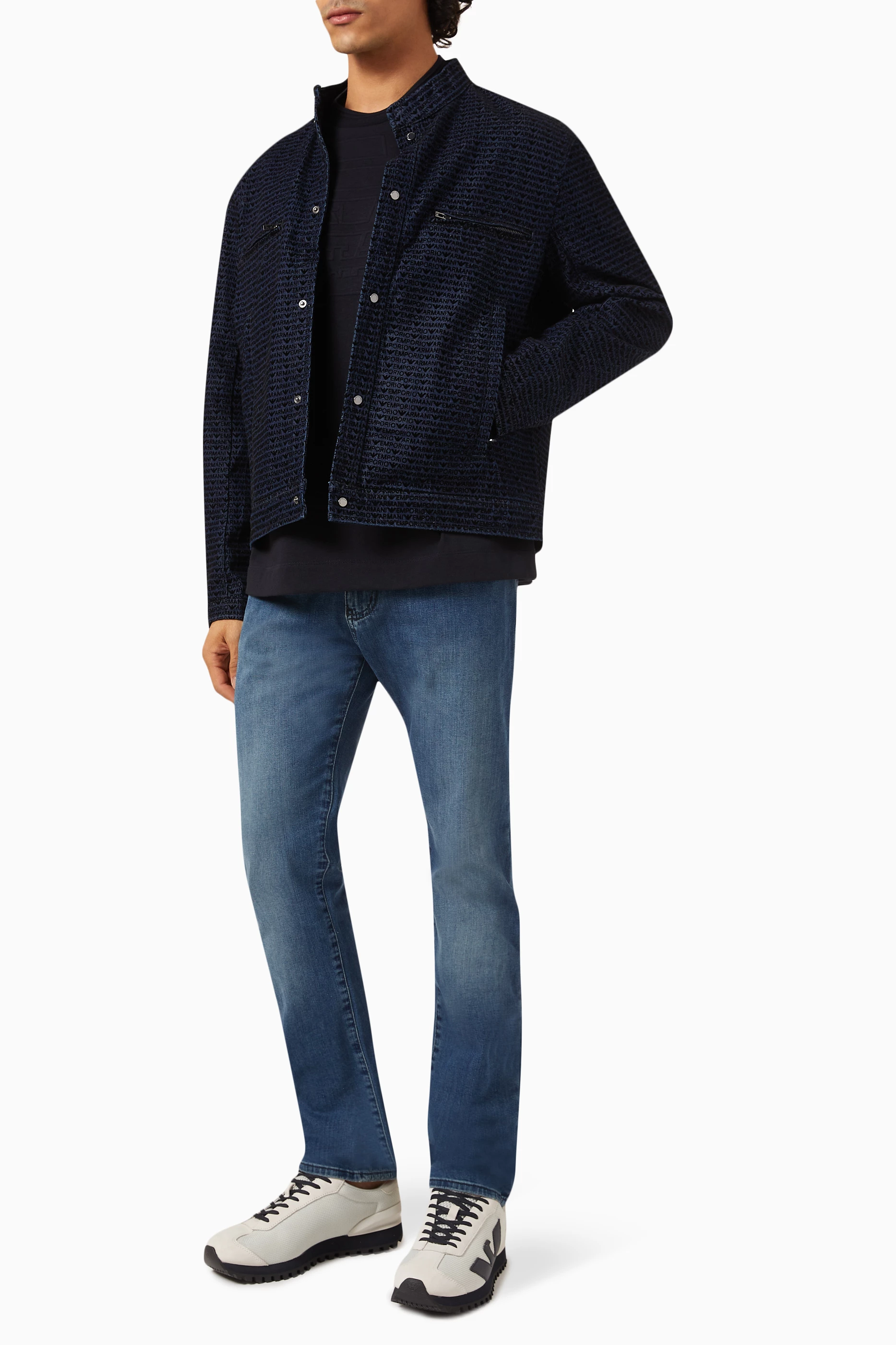 Buy Emporio Armani Blue EA Logo Jacket in Cotton Denim For Men Online Ounass UAE