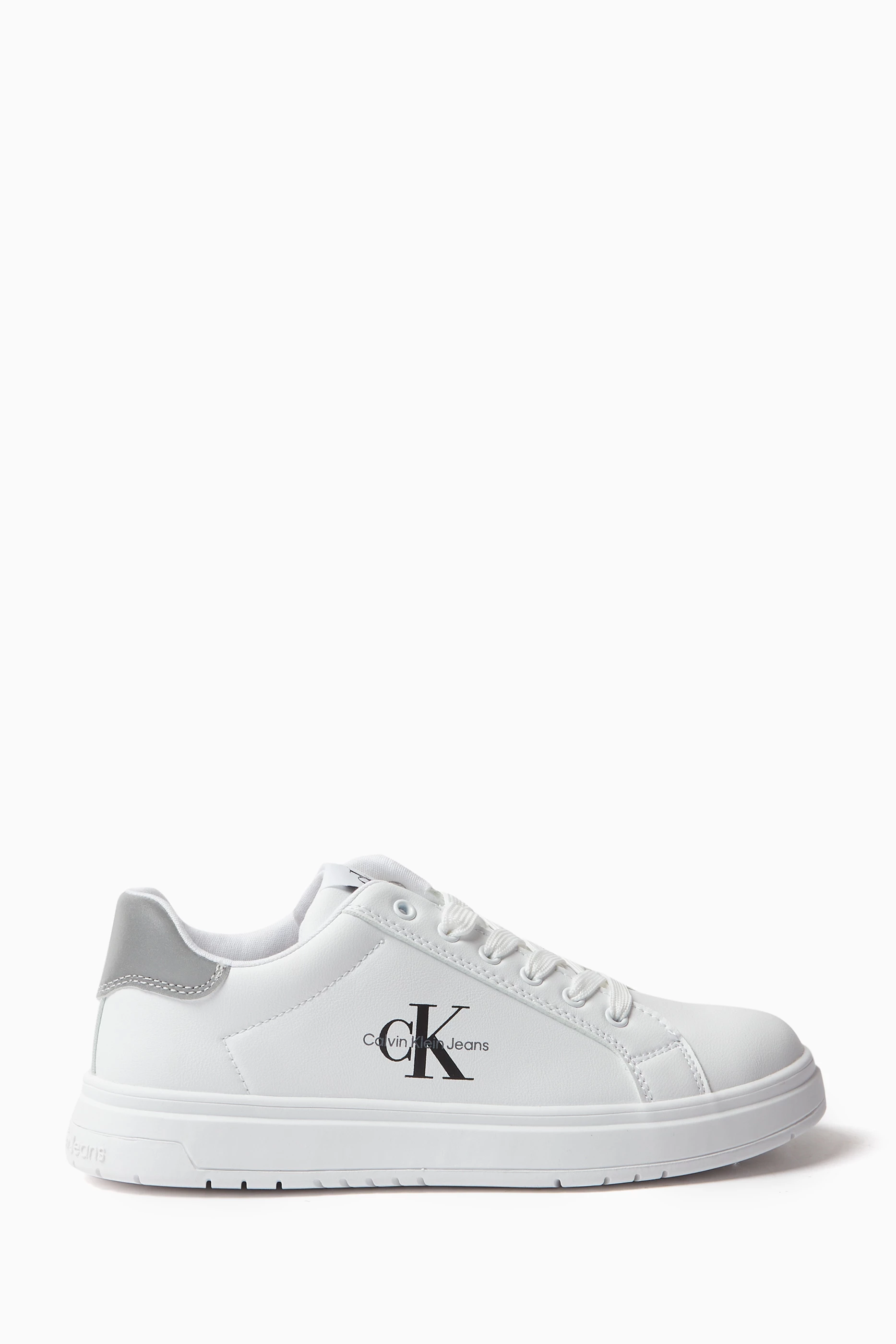 Buy Calvin Klein White Logo Lace up Sneakers in Faux leather For Boys Online Ounass UAE