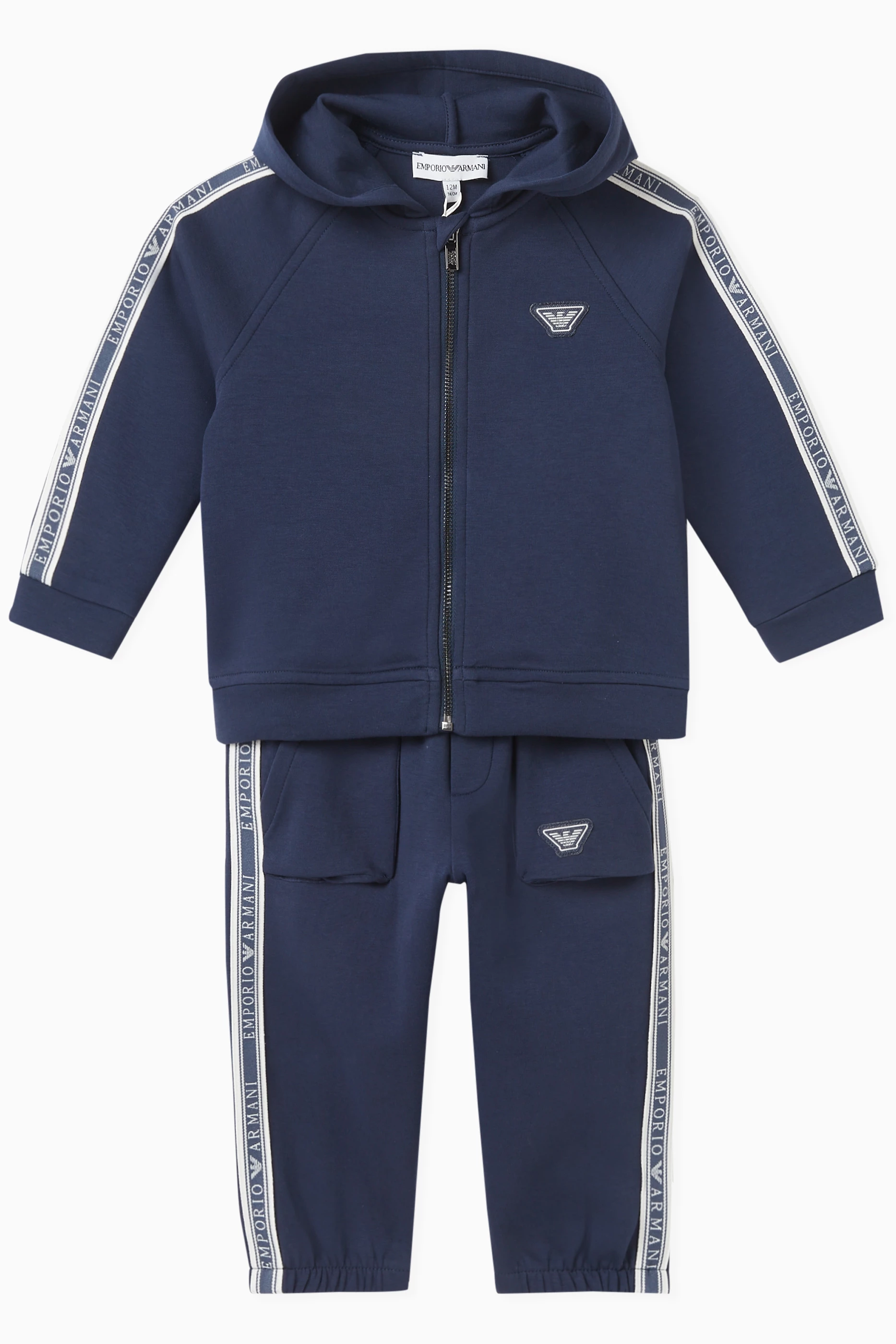 Buy Emporio Armani Blue Text Logo Tape Tracksuit For Kids Online Ounass UAE