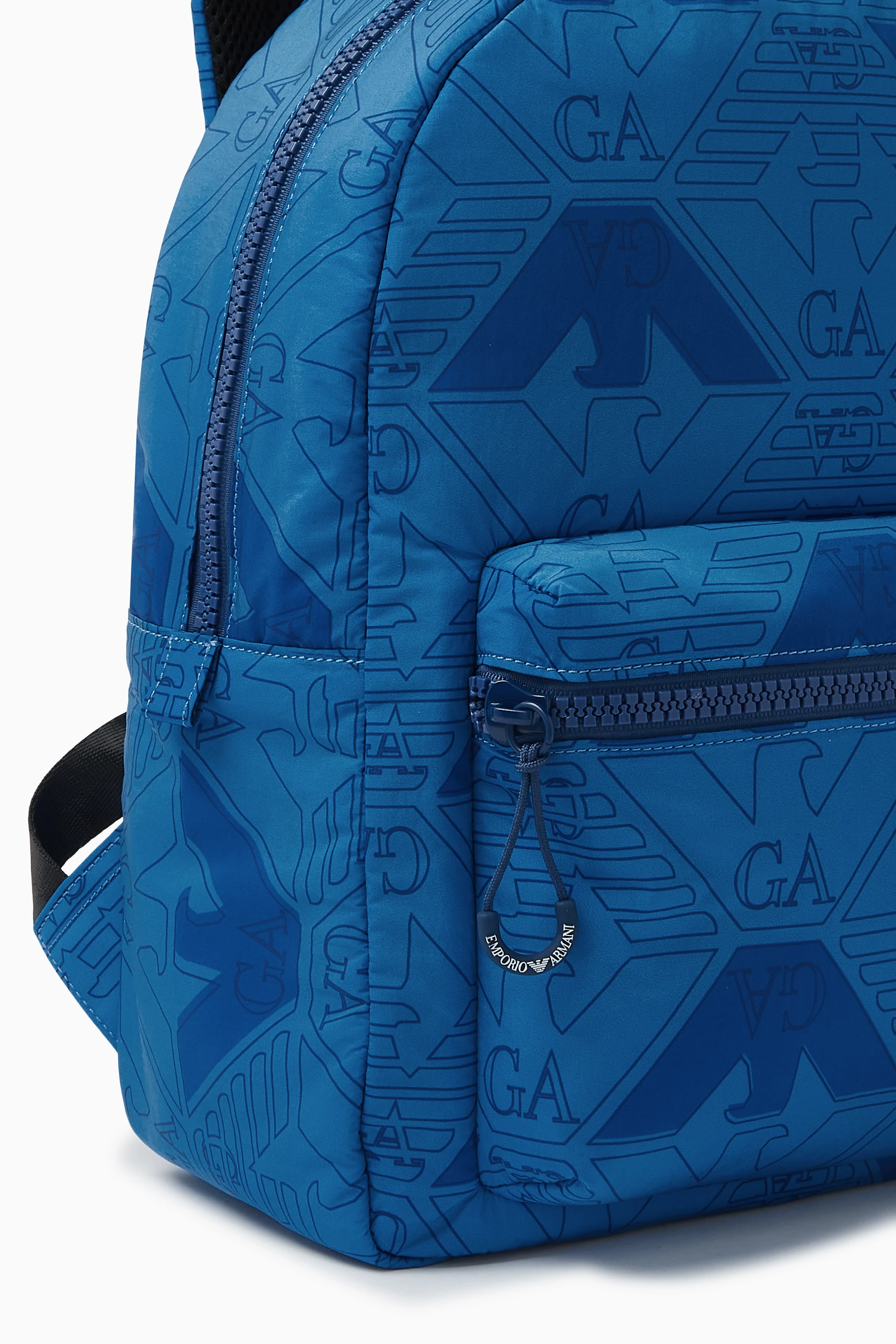 Buy Emporio Armani Blue All over Logo Backpack in Nylon For Kids Online Ounass UAE