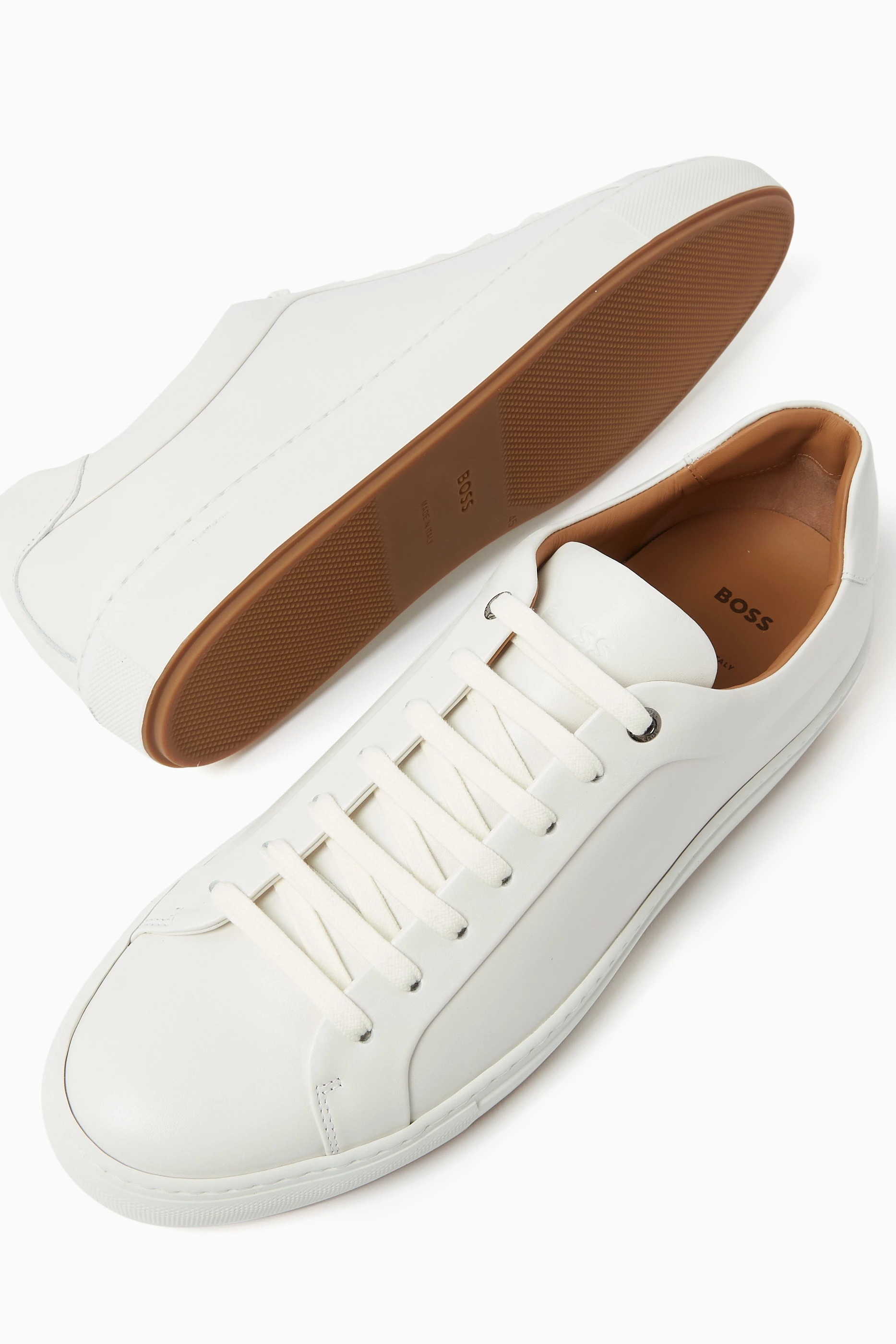 Buy BOSS White Mirage Tenn Sneakers in Leather For Men Online Ounass UAE