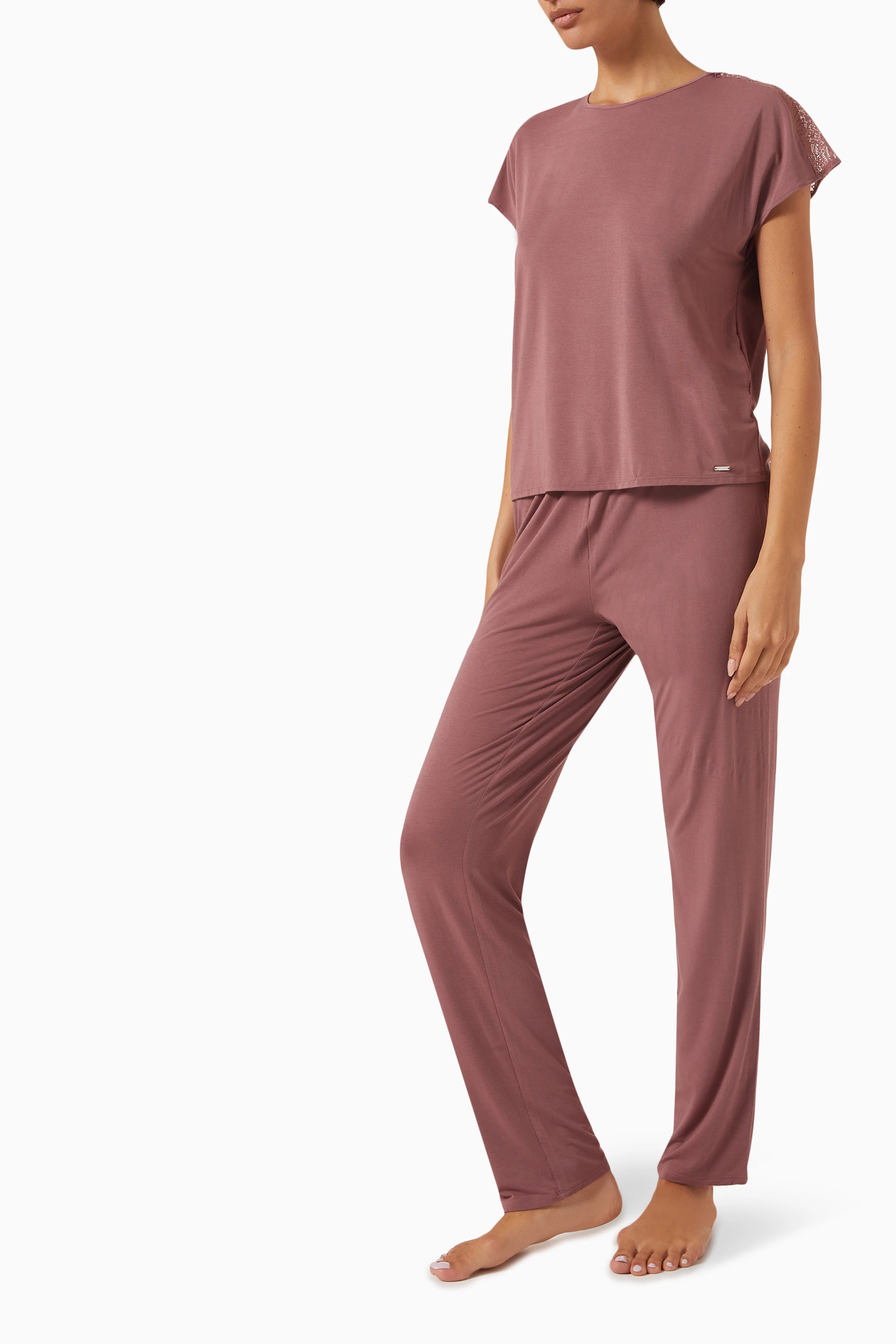 Buy Calvin Klein Pink Pyjama Pants in Modal blend For Women Online Ounass UAE