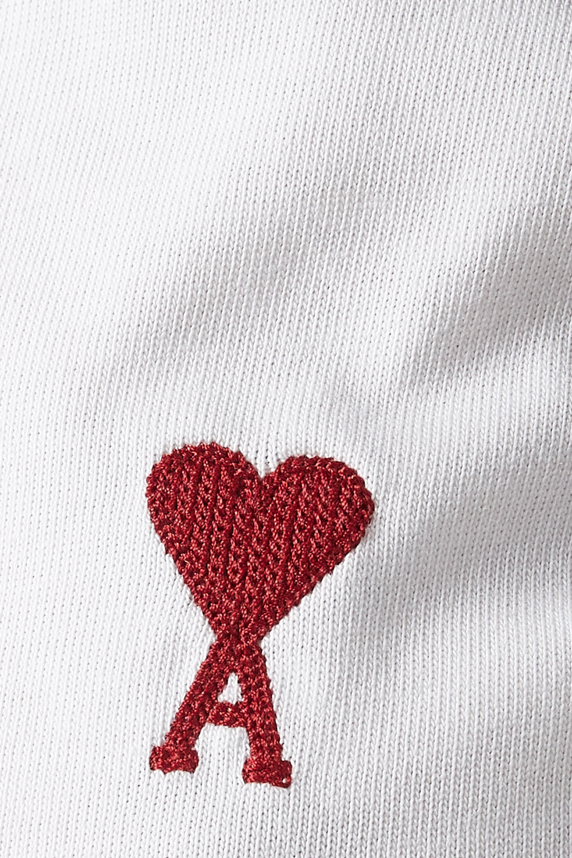 Buy AMI White Embroidered-logo T-shirt in Cotton-jersey For Women