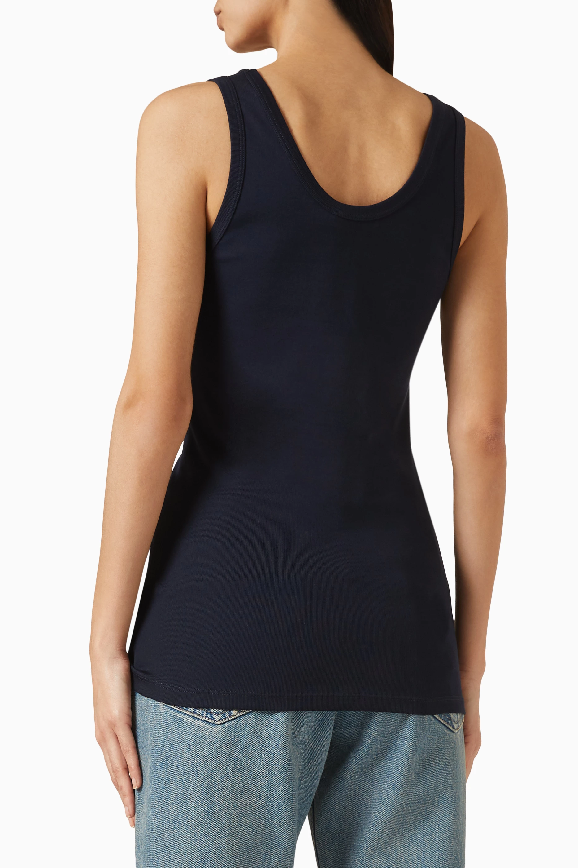 【送料&関税込】Prada Navy Blue Cotton Tank Top Navy Cotton tank top with laces | PRADA