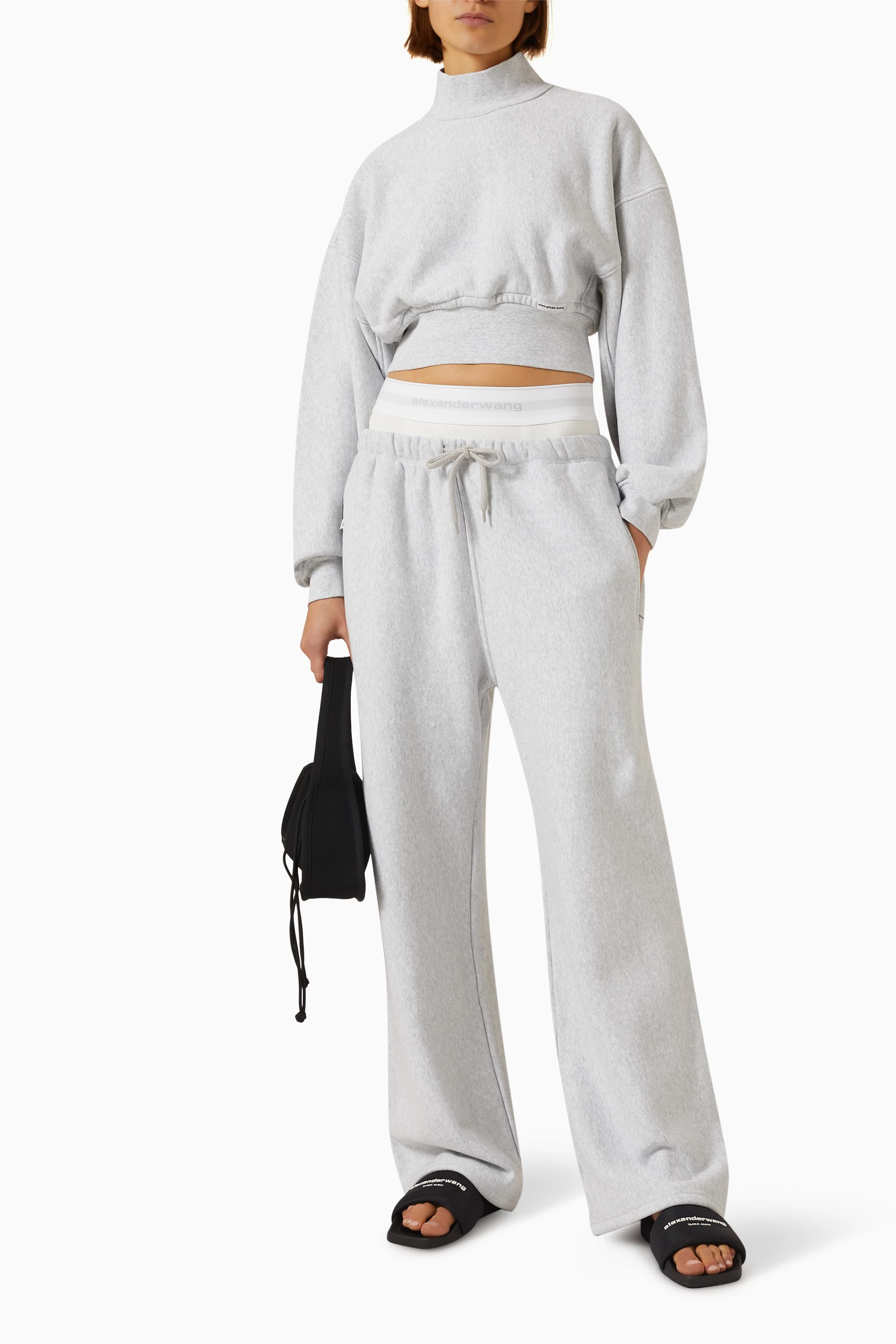 Buy Alexander Wang.t Grey Wide leg Sweatpants in Cotton Terry For Women Online Ounass UAE