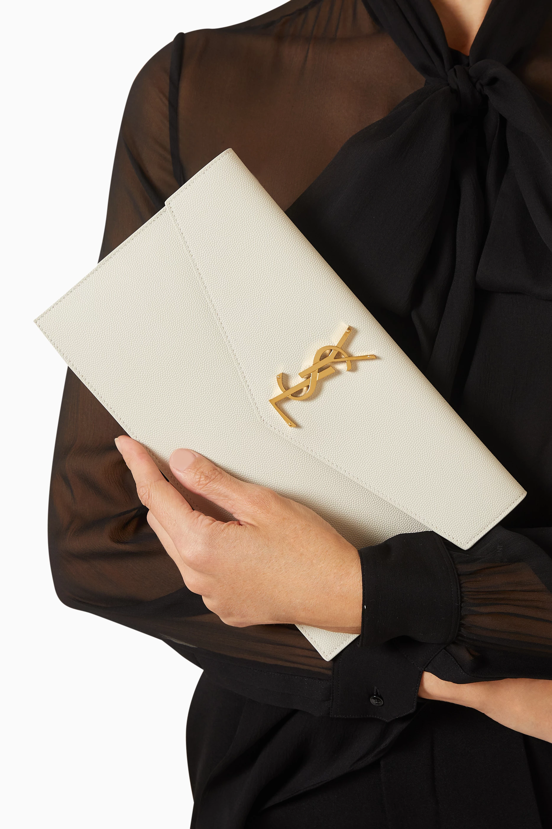 Ysl uptown pouch in grain de poudre embossed leather deals