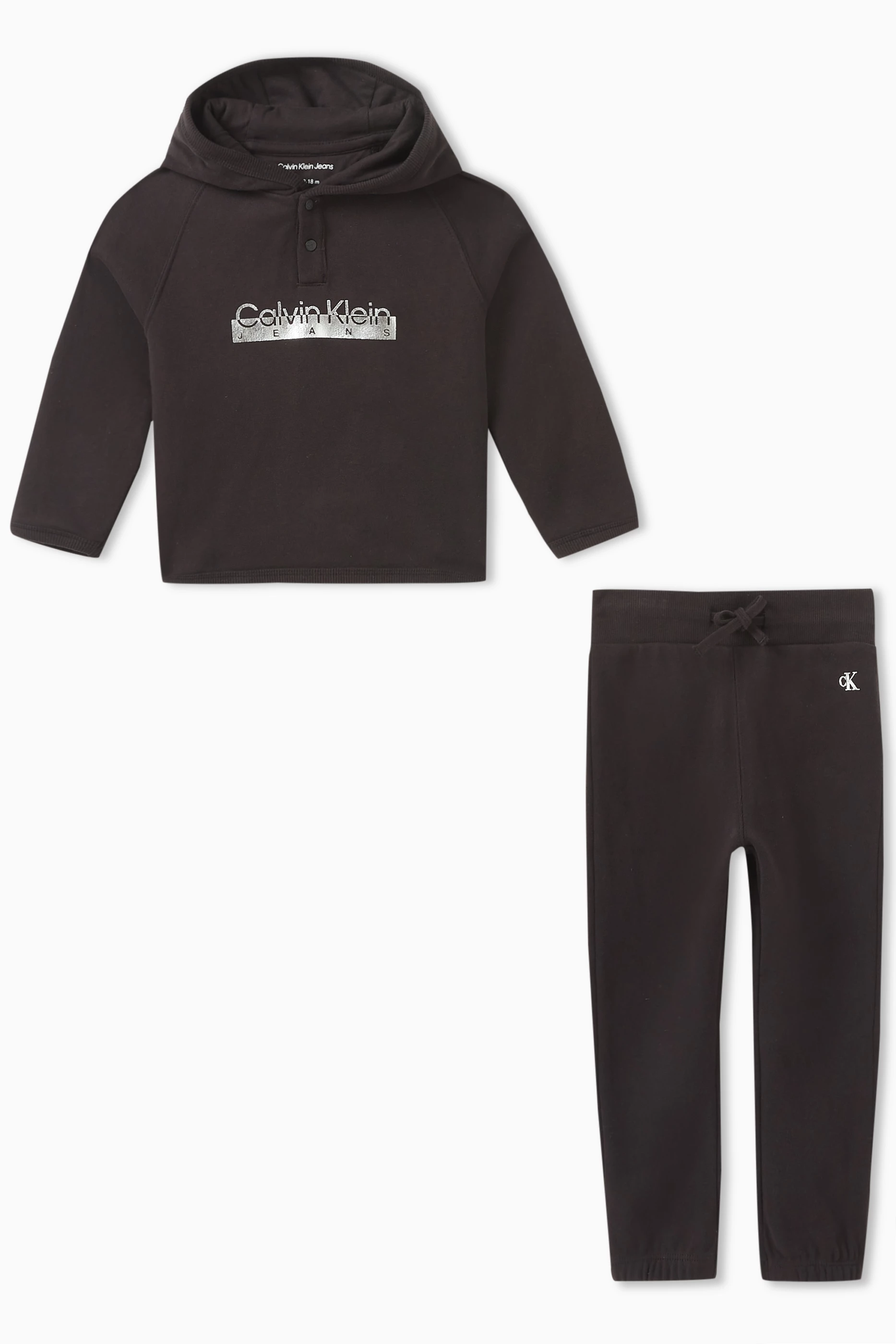 Buy Calvin Klein Black Logo detail Hoodie Tracksuit in Cotton jersey For Baby Girls Online Ounass UAE