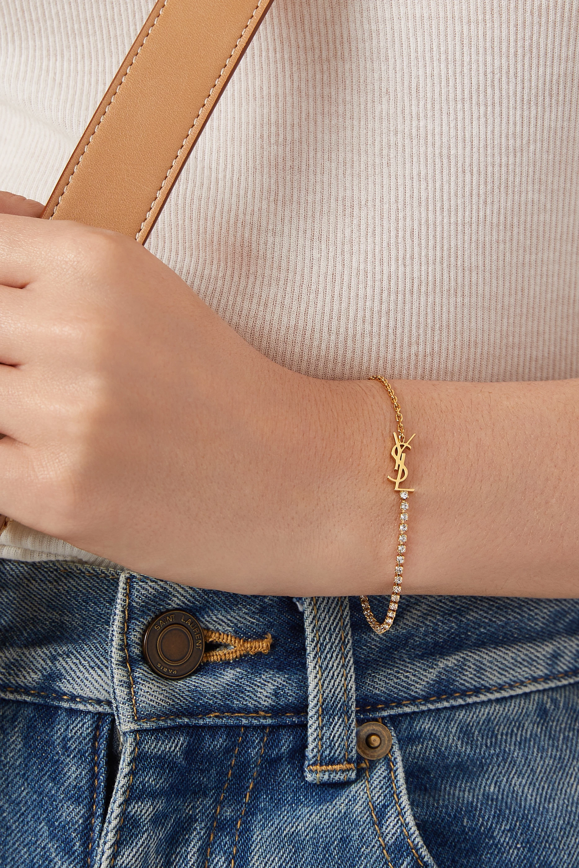 ぽ*む様 サンローランCASSANDRE charm bracele in me Buy SAINT LAURENT Gold Cassandre Charm Bracelet in Brass For Women