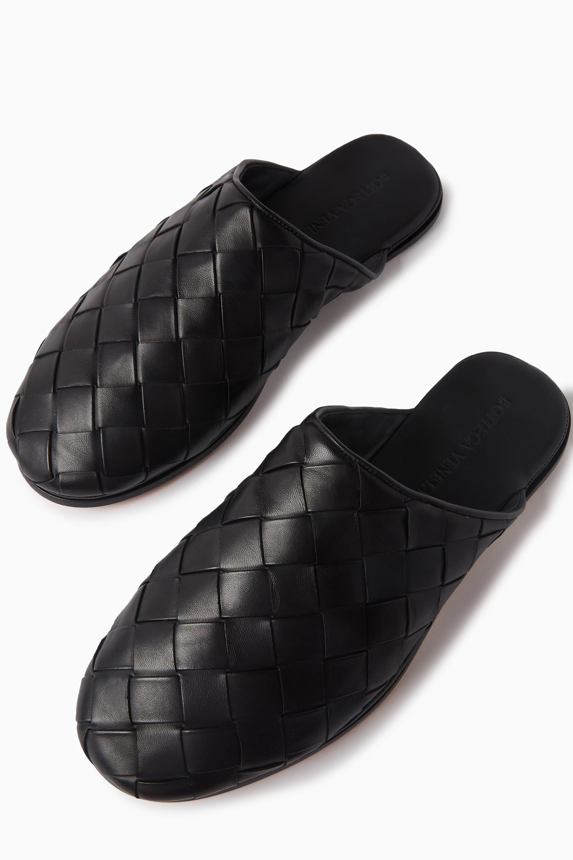 【Bottega Veneta】Band Black Slippers Black Intrecciato leather slippers | BOTTEGA VENETA | NET-A