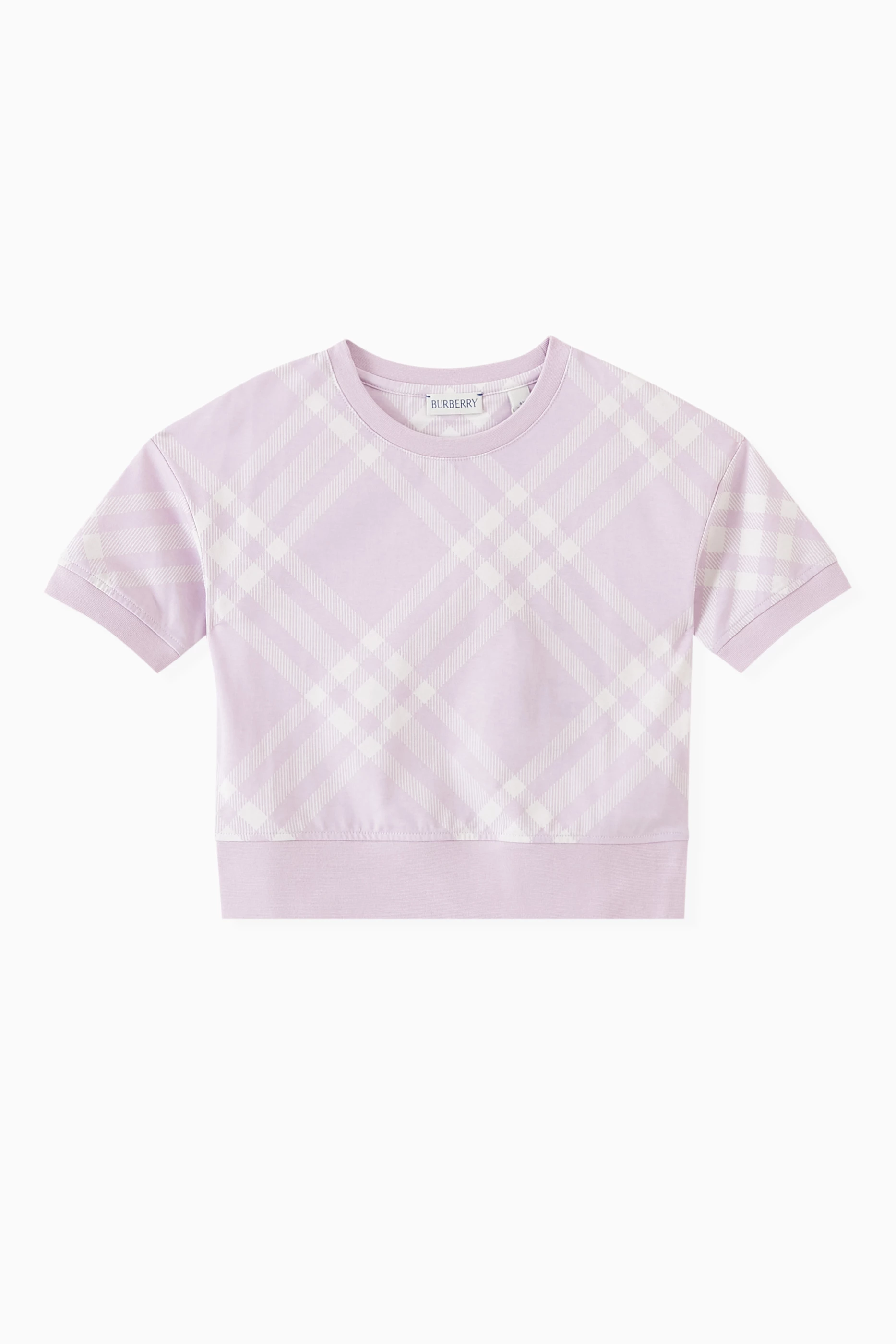 Buy Burberry Purple Check Print T shirt in Cotton For Girls Online Ounass UAE