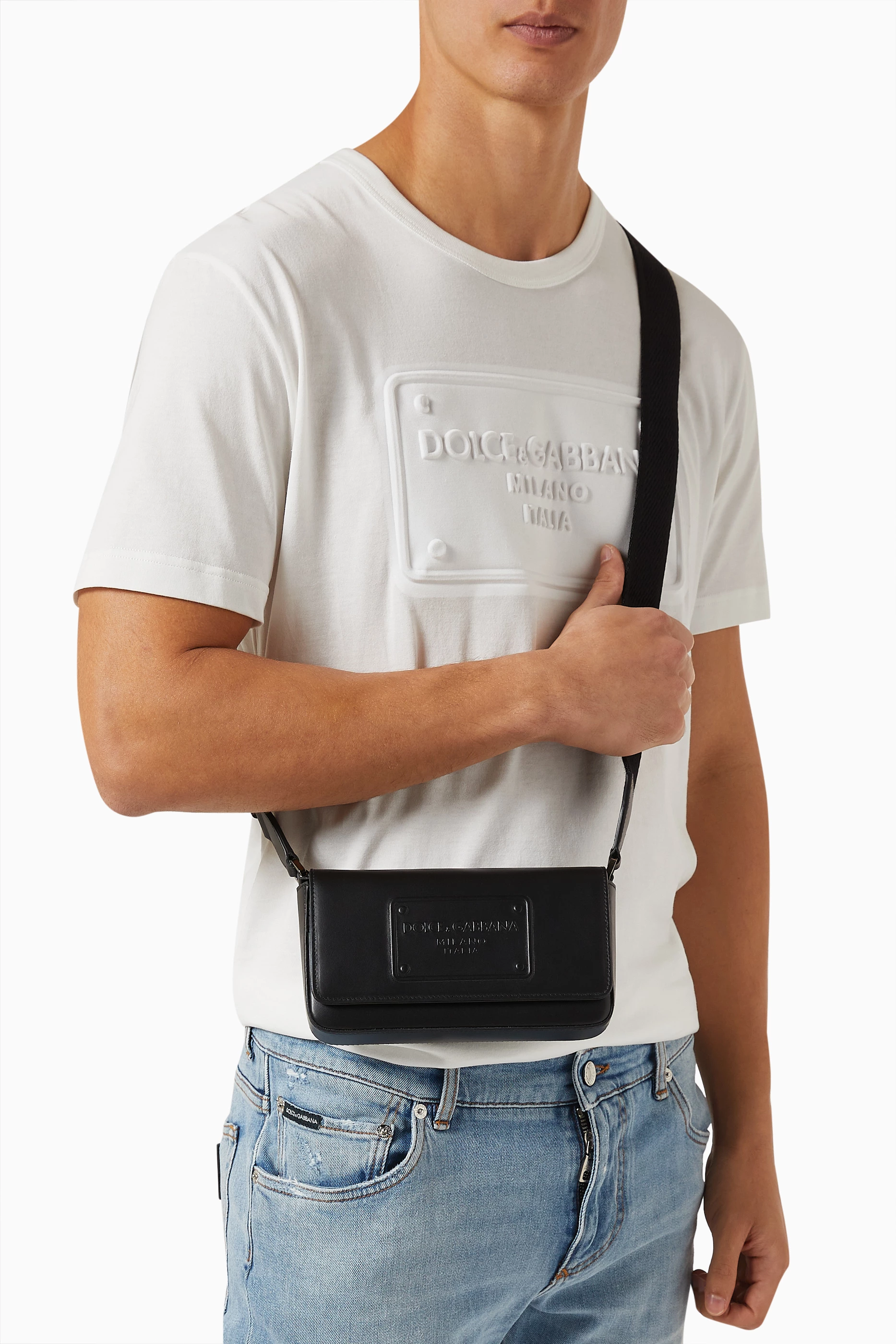 Buy Dolce & Gabbana Black Logo-embossed Crossbody Bag in Leather