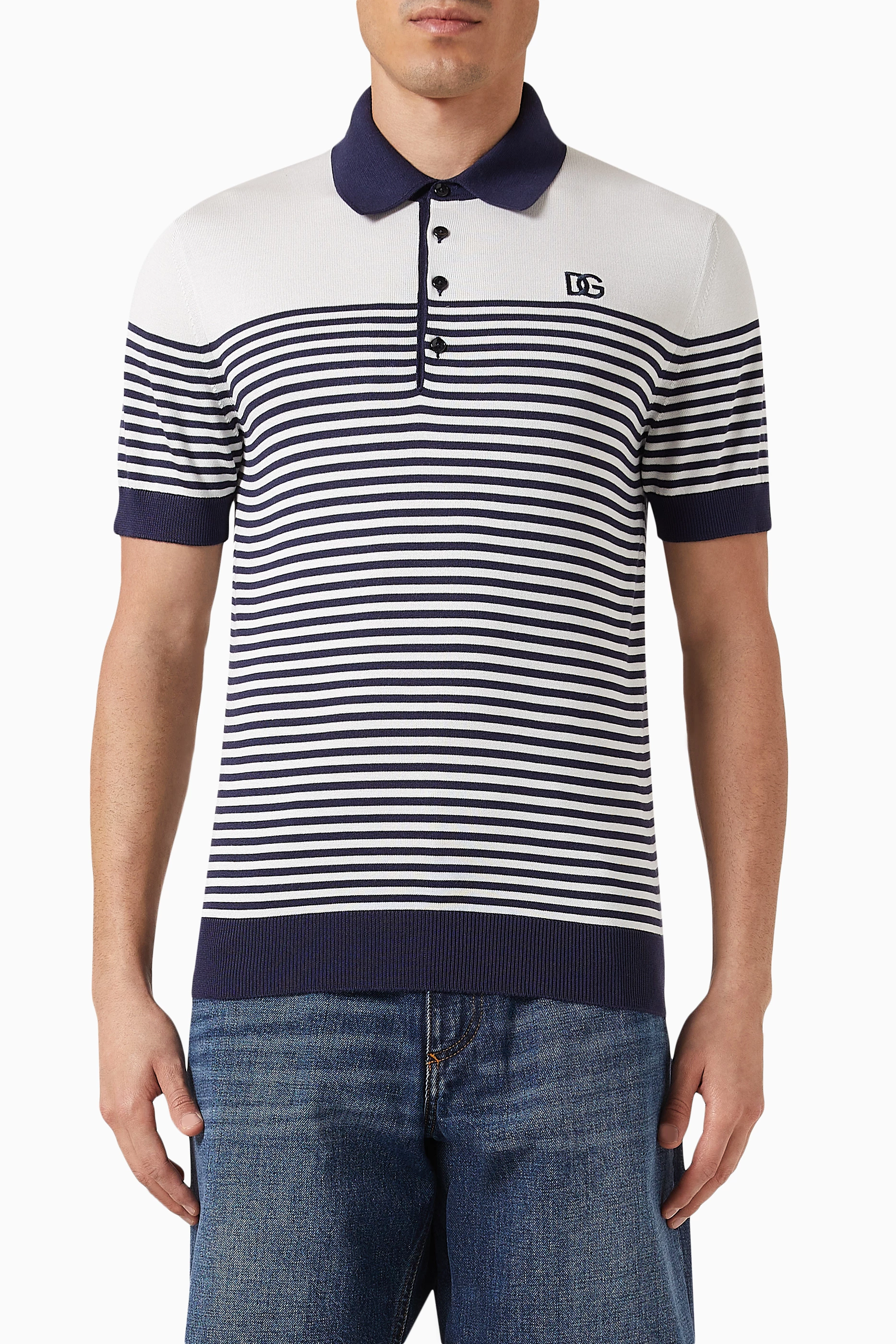 Striped blue polo shirt top