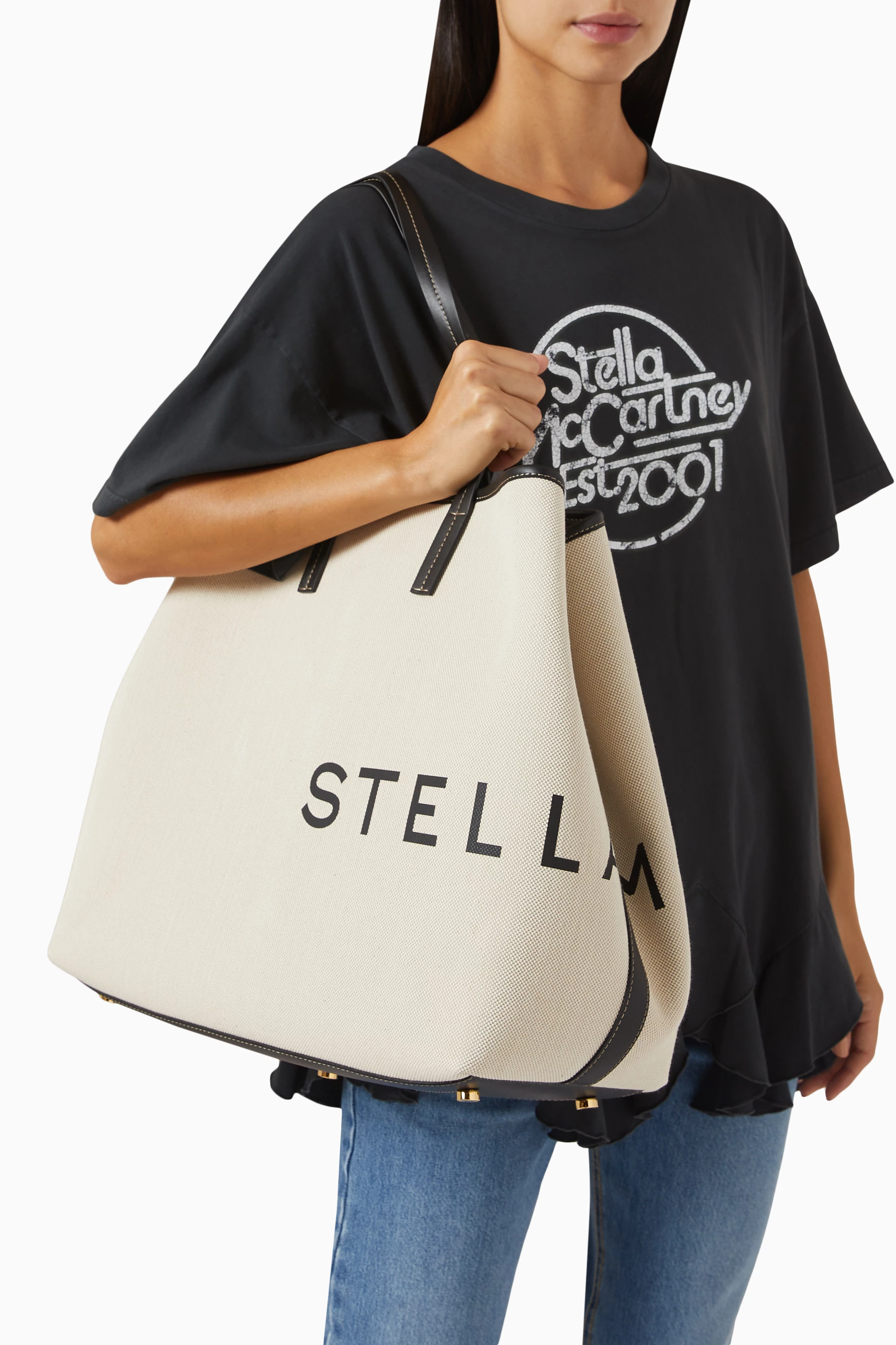 Buy Stella McCartney Neutral Large Logo Tote Bag in Canvas For Women Online Ounass UAE