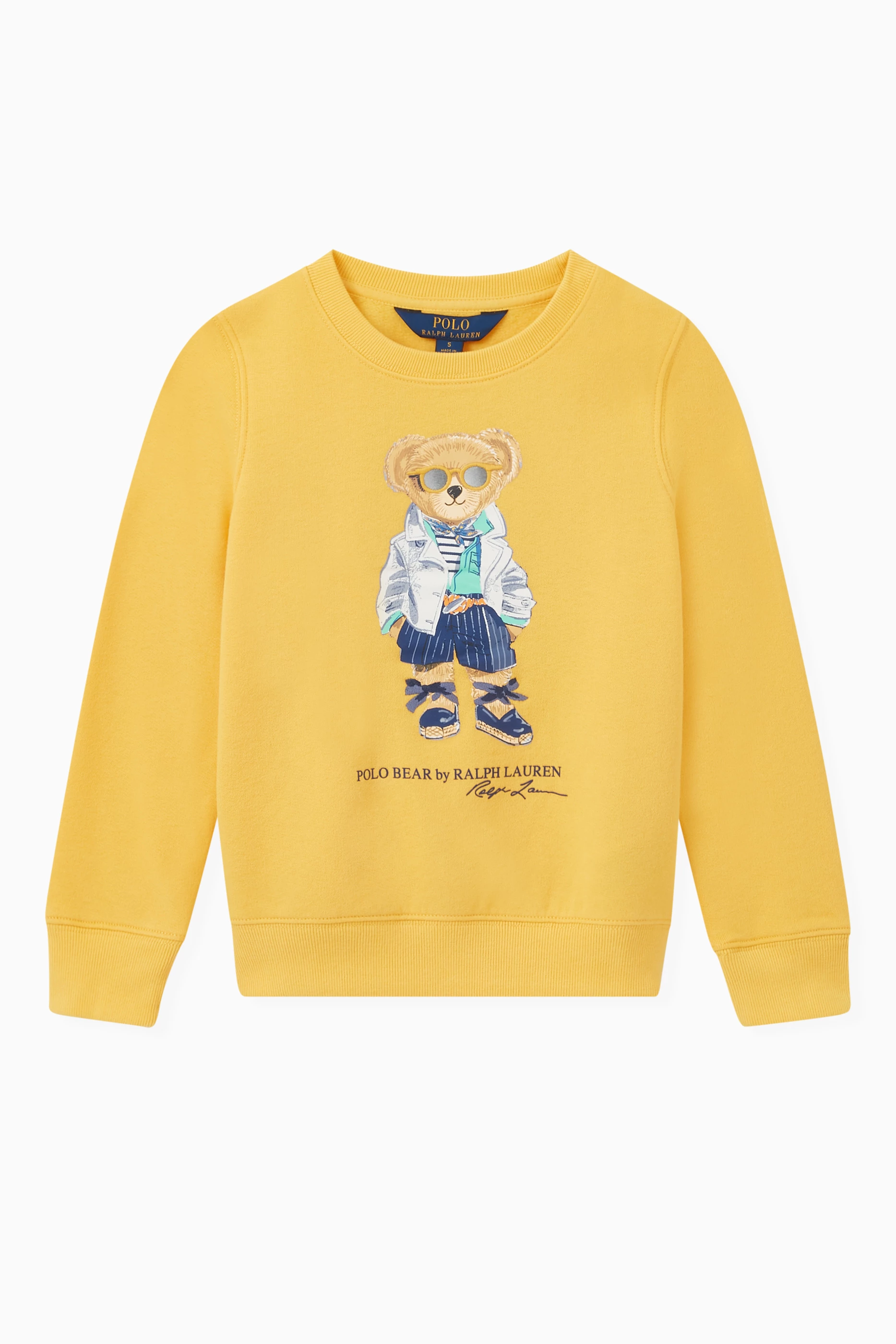 Buy Polo Ralph Lauren Yellow Bear Print Sweatshirt in Cotton Fleece For Girls Online Ounass UAE