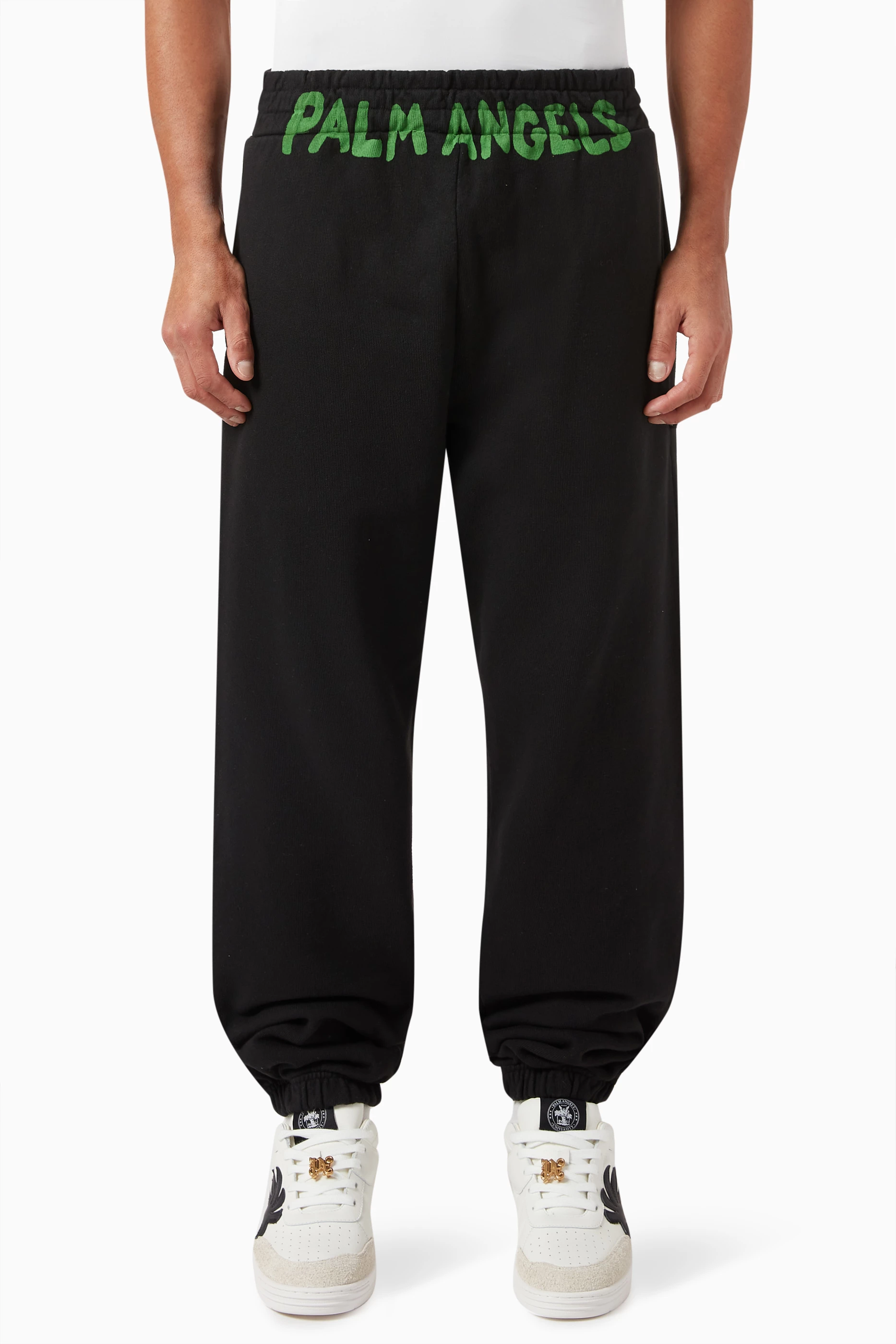 Buy Palm Angels Black Logo print Sweatpants in Cotton For Men Online Ounass UAE