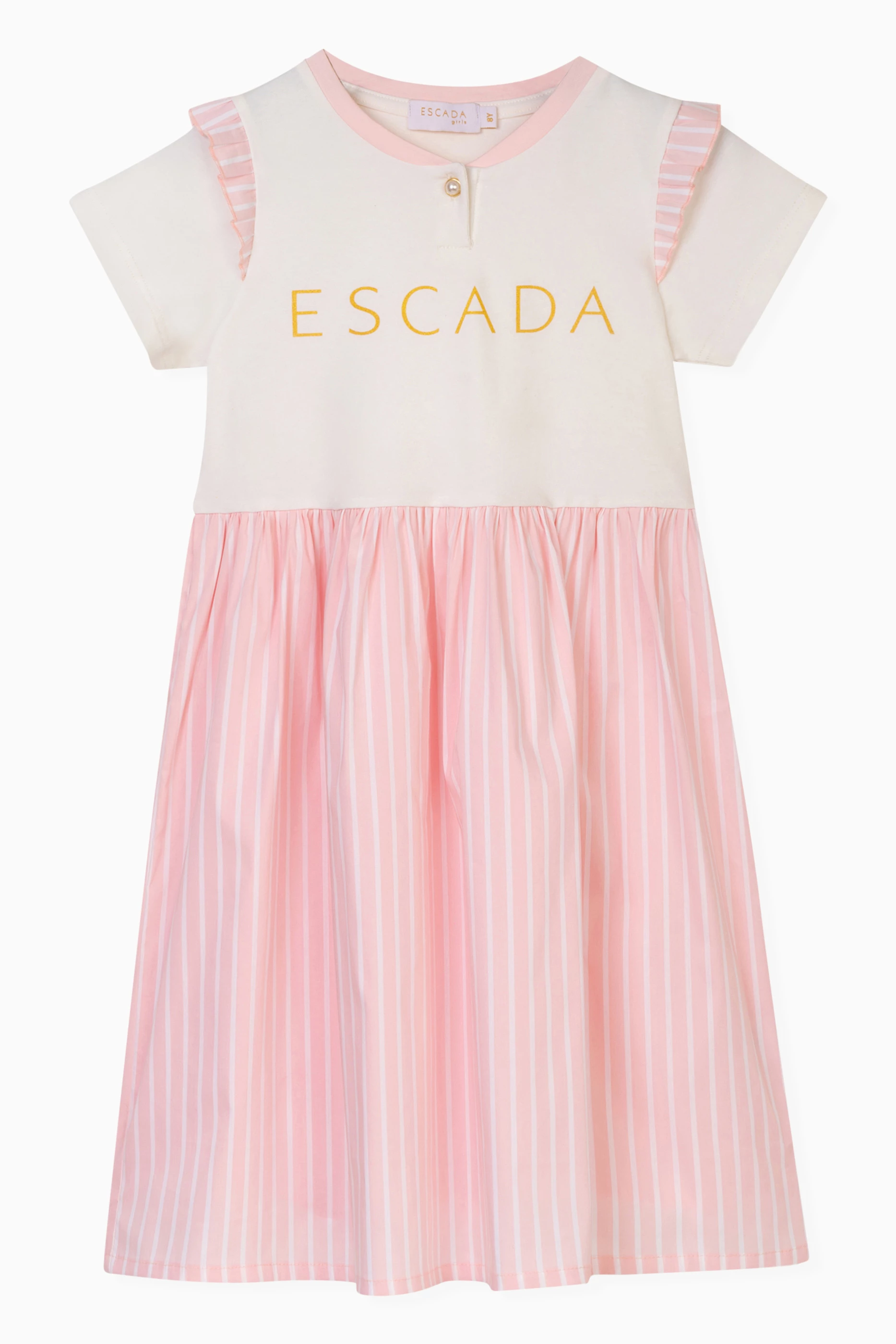 Buy Escada White Striped Logo print Dress For Girls Online Ounass UAE