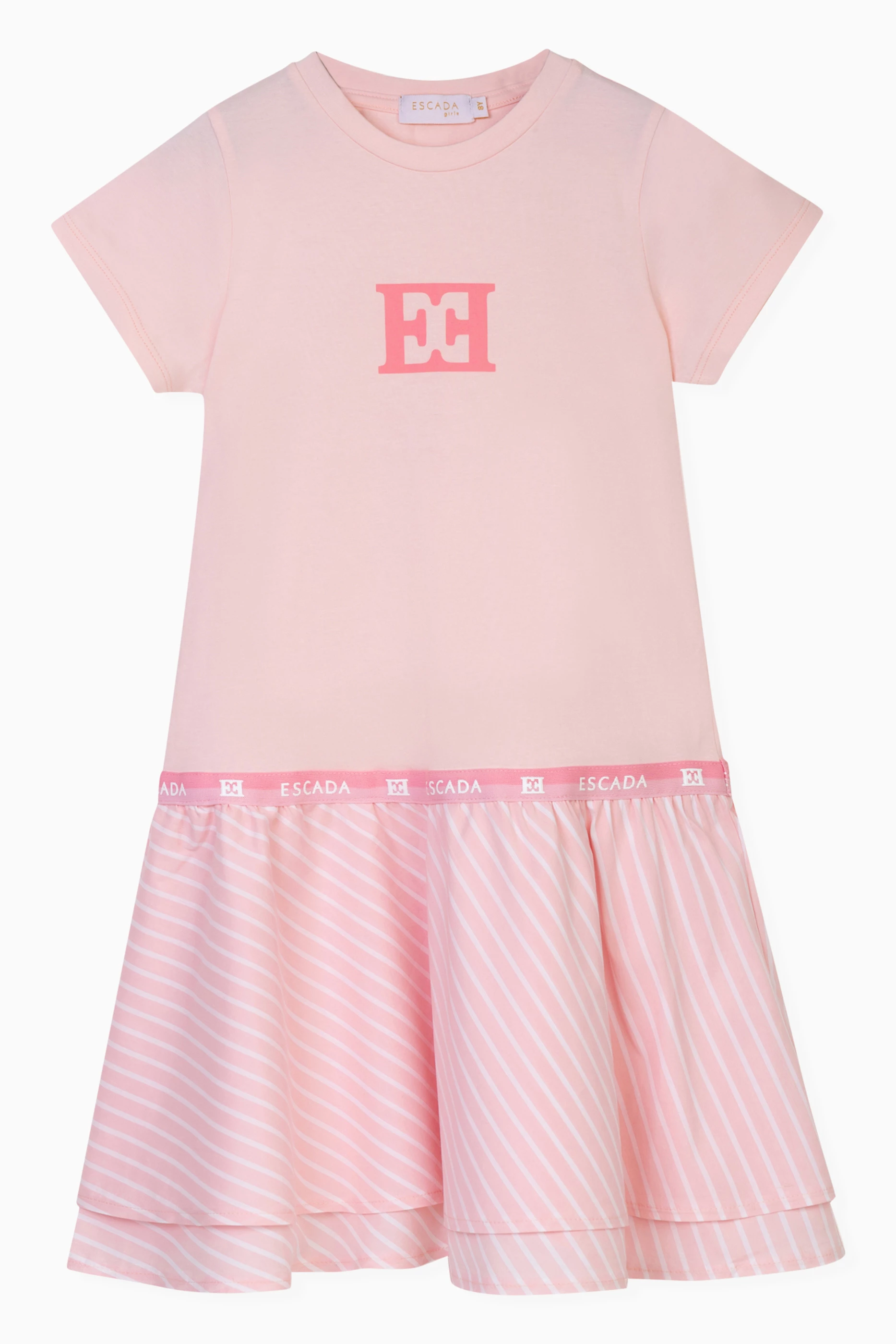 Buy Escada Pink Striped Logo print Dress For Girls Online Ounass UAE