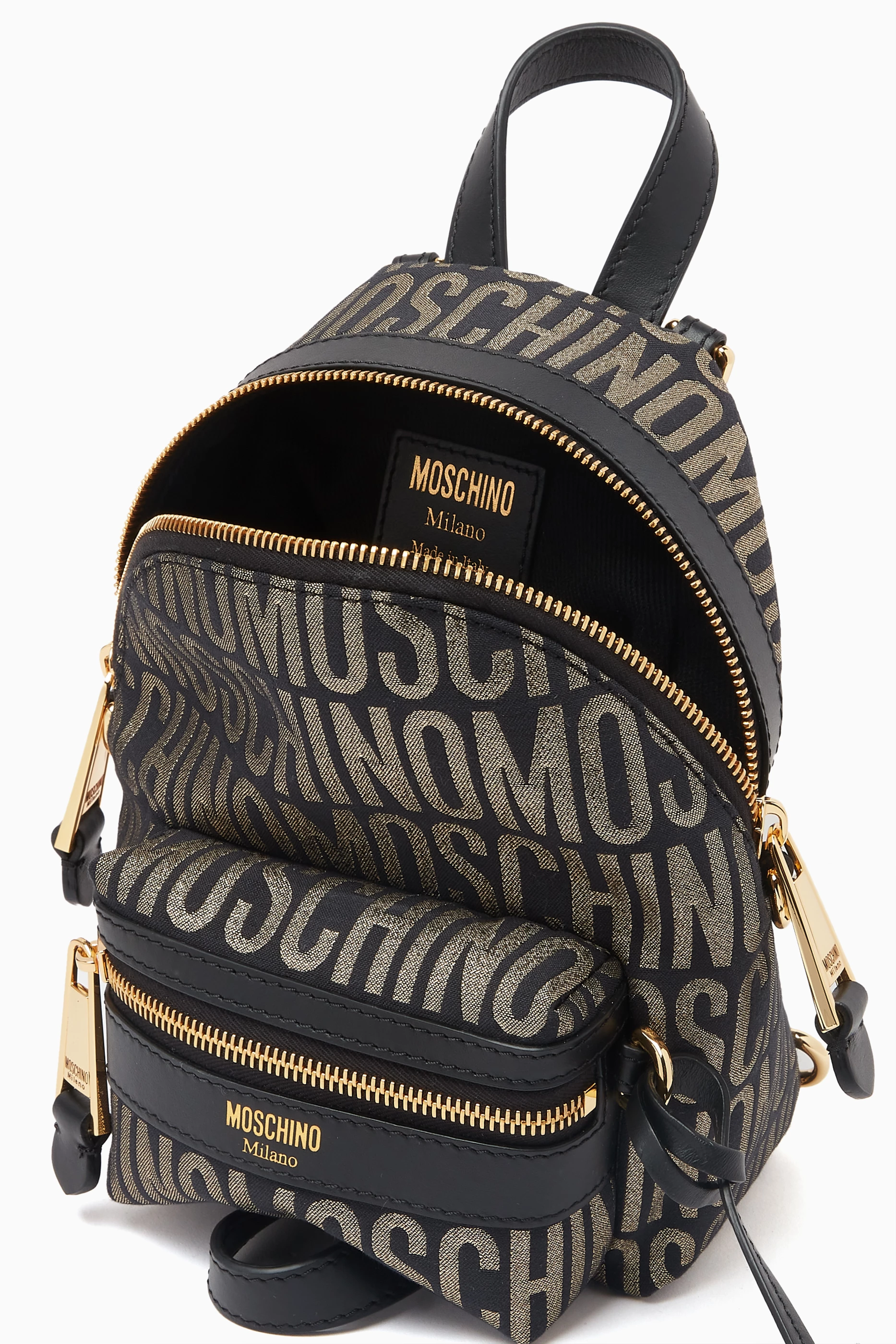 Buy Moschino Black Small Logo Jacquard Backpack in Nylon For Women Online Ounass UAE