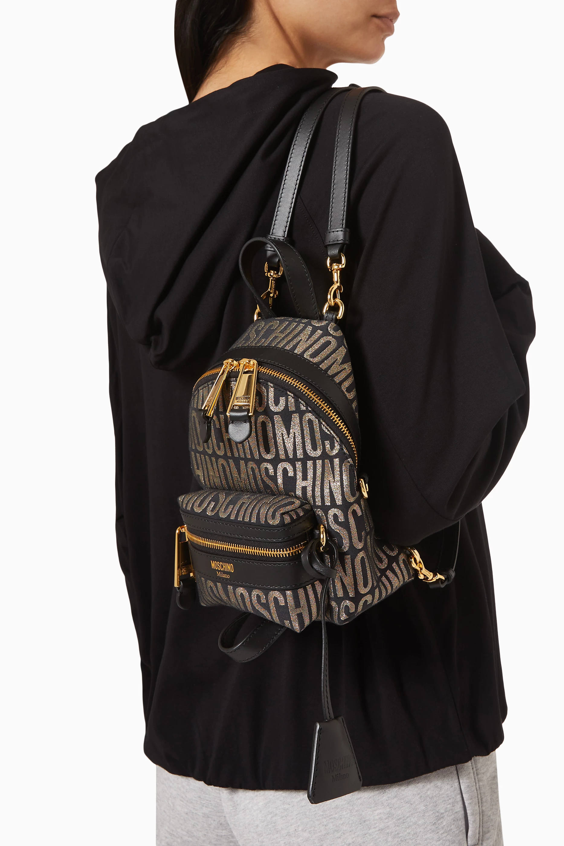 Buy Moschino Black Small Logo Jacquard Backpack in Nylon For Women Online Ounass UAE