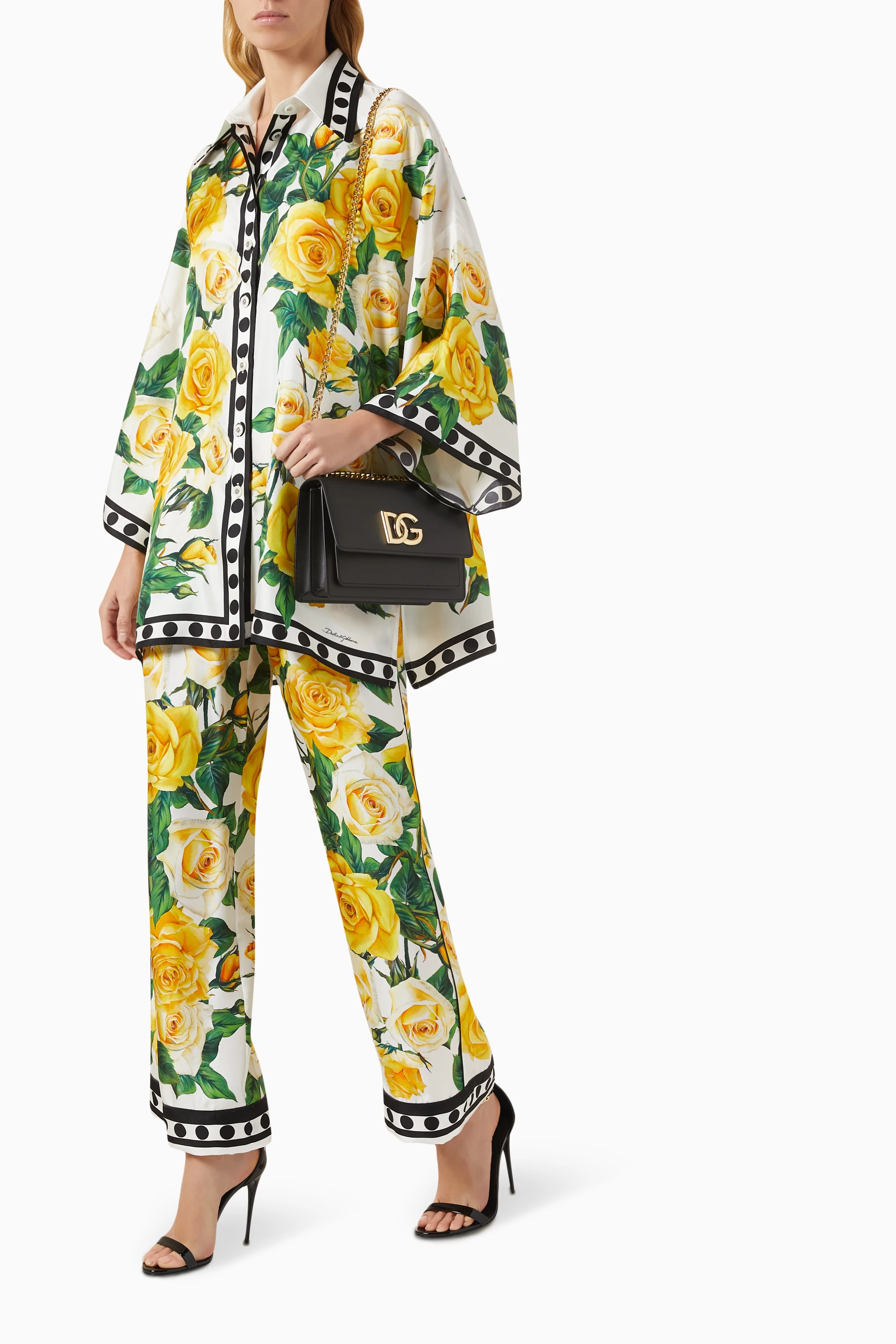 Buy Dolce & Gabbana Yellow Floral-print Wide-leg Pants in