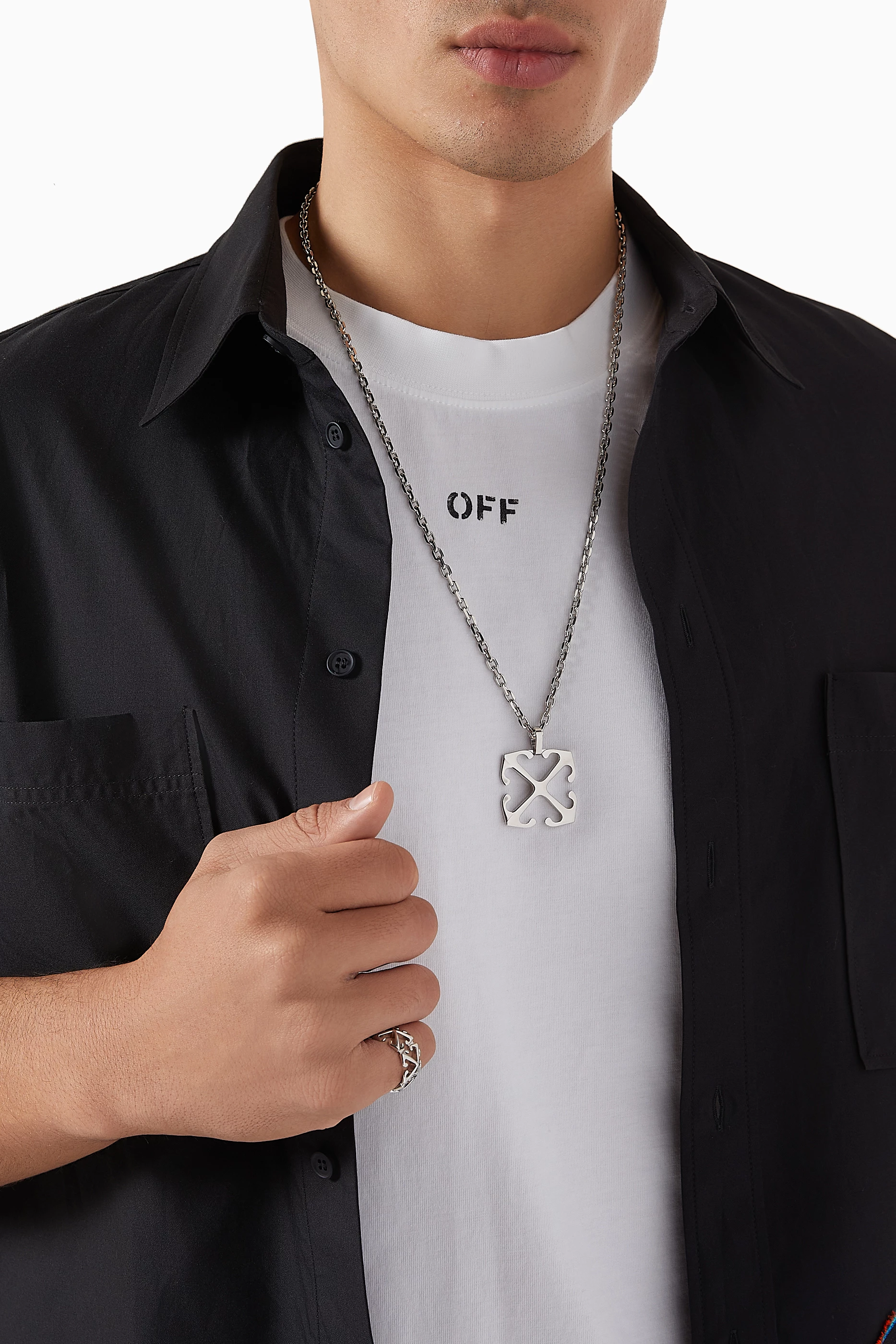 Buy Off White Silver Arrow Pendant Necklace in Brass For Men Online Ounass UAE