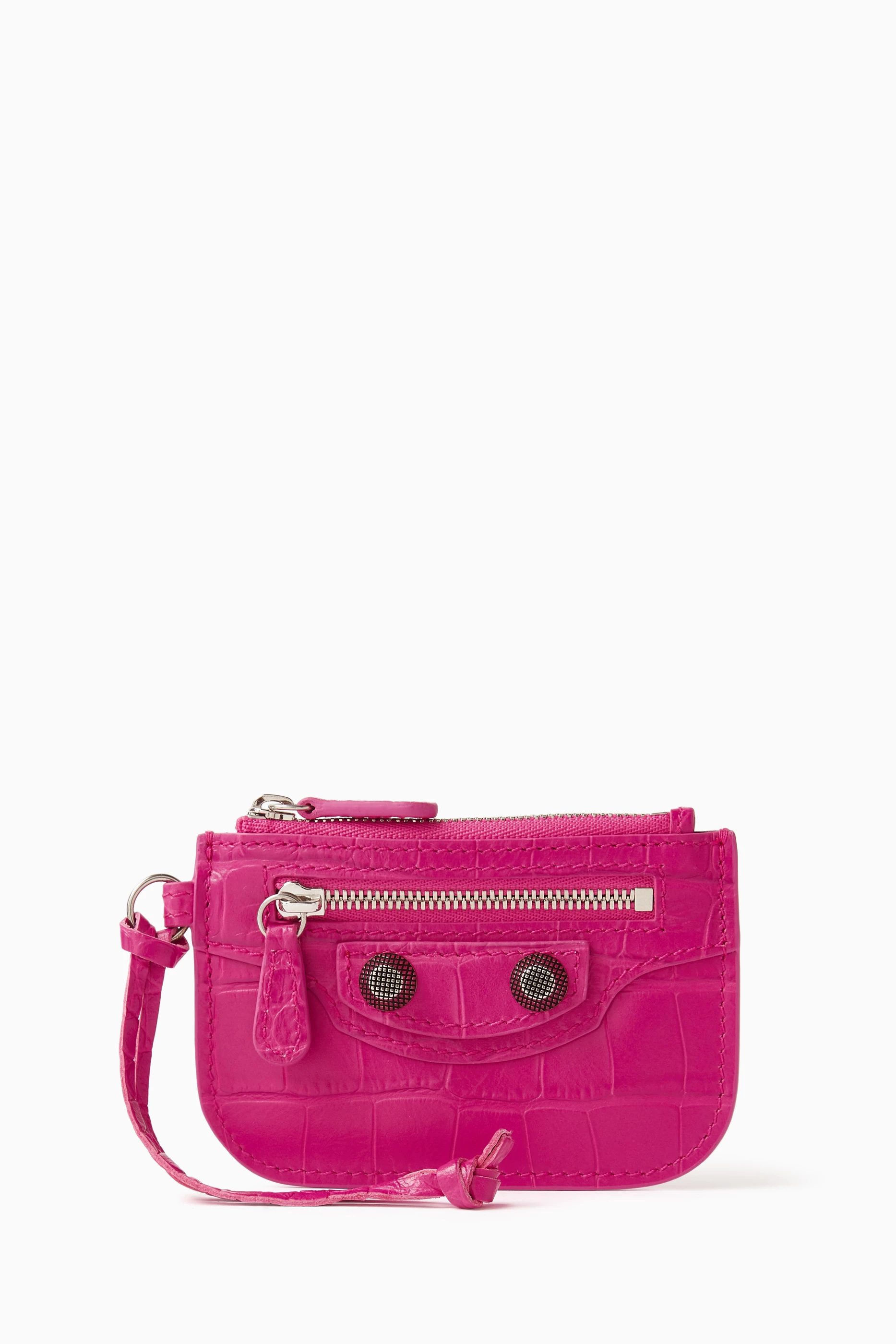 Buy Balenciaga Pink Le Cagole Coin Holder in Croc-embossed