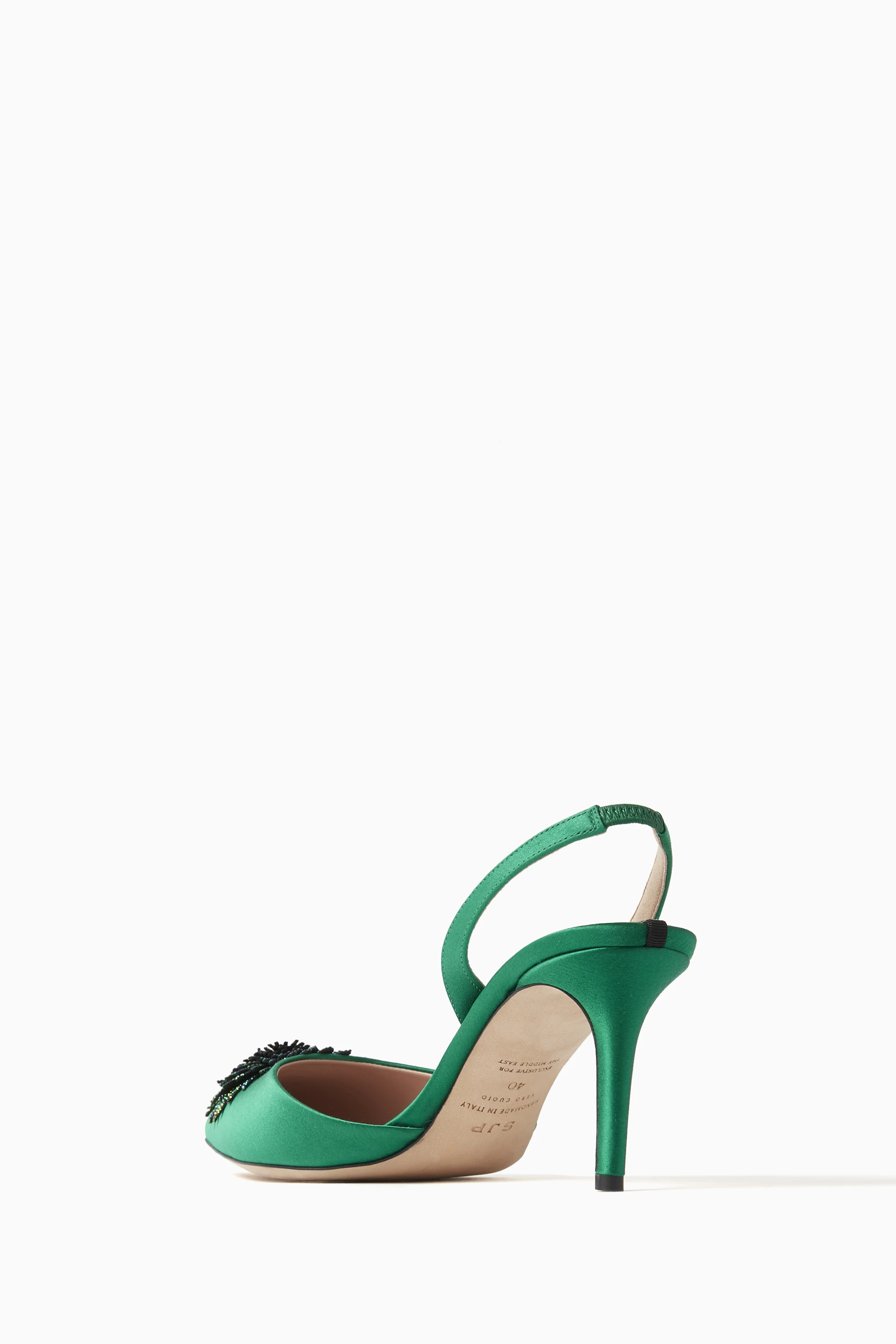 Buy Sarah Jessica Parker Green Shamsa 70 Embellished Slingback Pumps in Satin For Women Online Ounass UAE