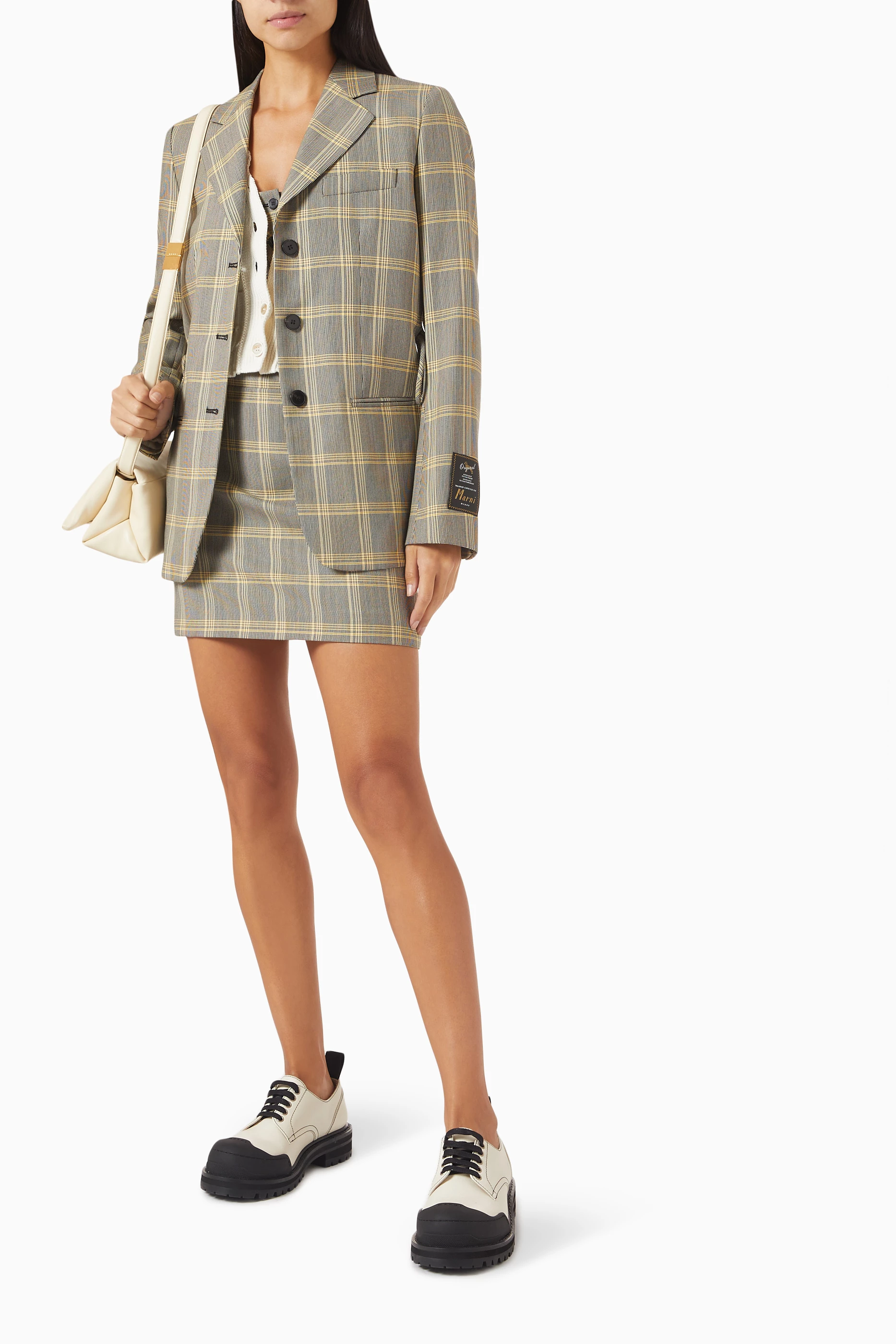 Buy Marni Yellow Checked Blazer in Tech Wool For Women Online Ounass UAE