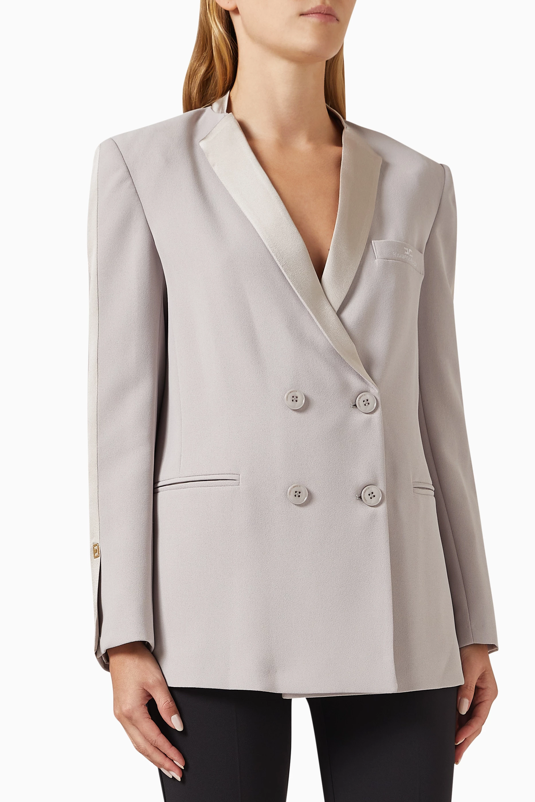 Buy Elisabetta Franchi Grey Double breasted Blazer in Crepe For Women Online Ounass UAE