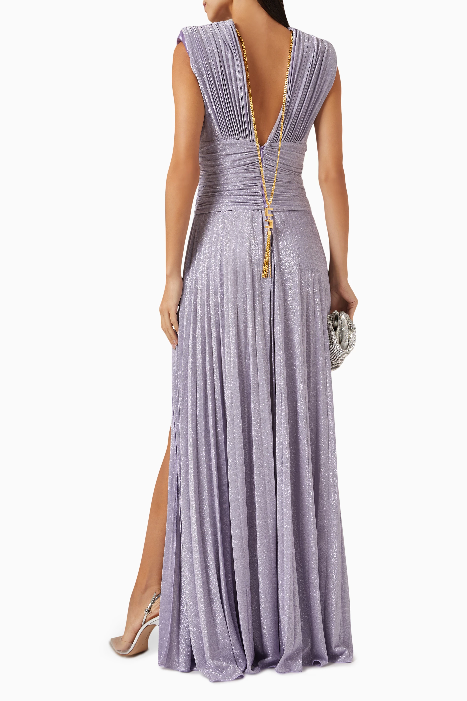 Buy Elisabetta Franchi Purple Gathered Maxi Dress in Lurex