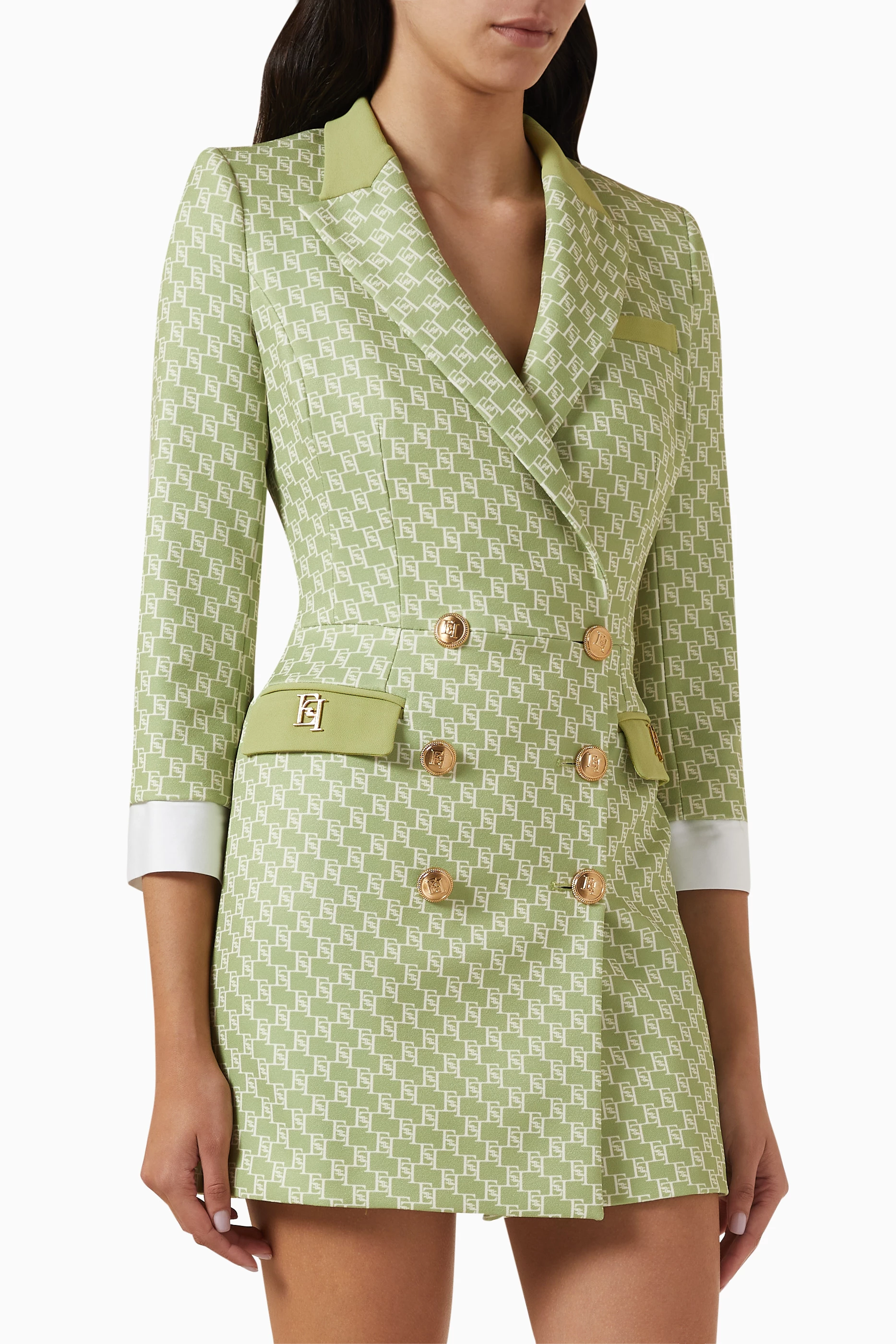 Buy Elisabetta Franchi Green Logo print Blazer Dress in Crepe For Women Online Ounass UAE