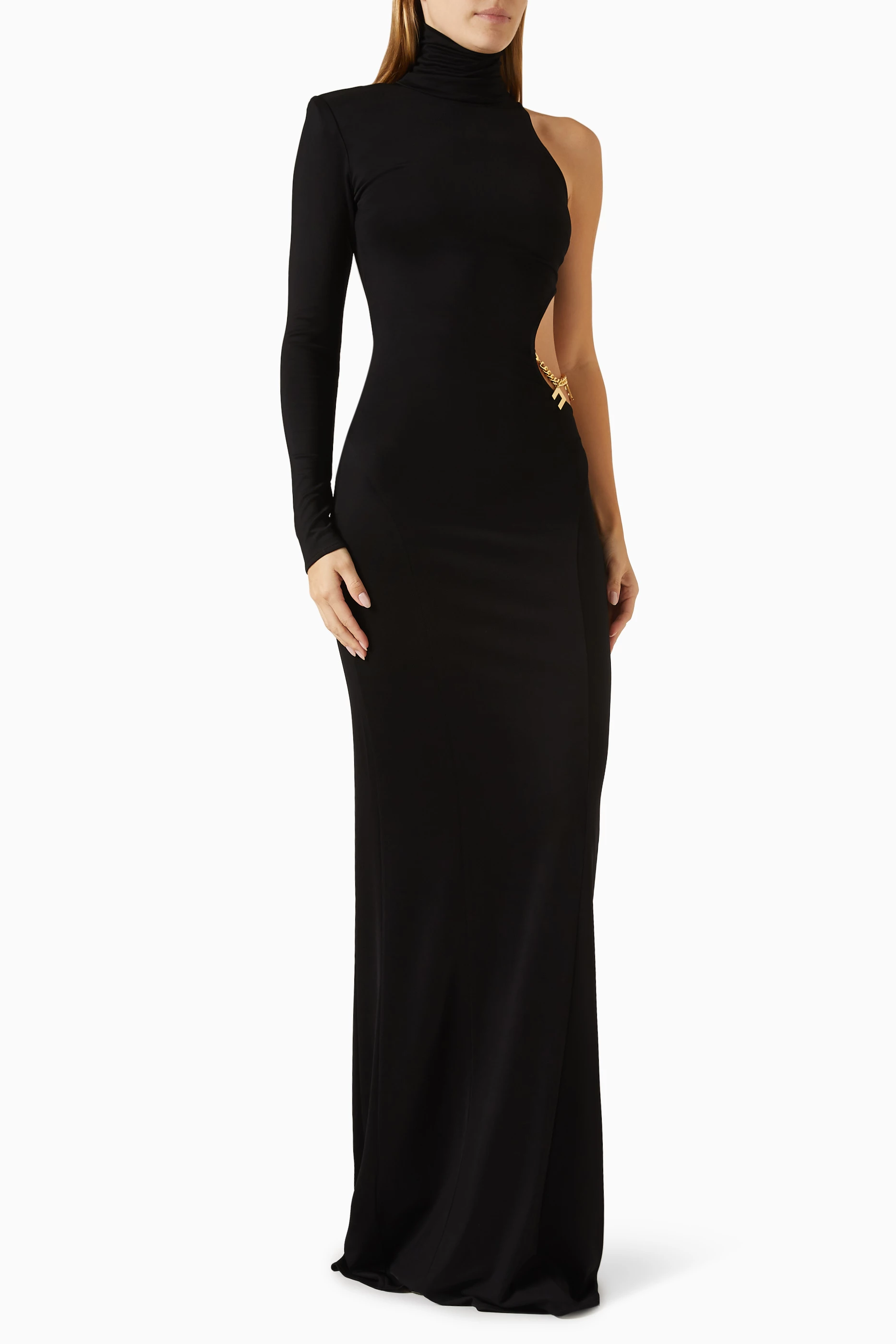 Buy Elisabetta Franchi Black Chain Cut-out Maxi Dress in