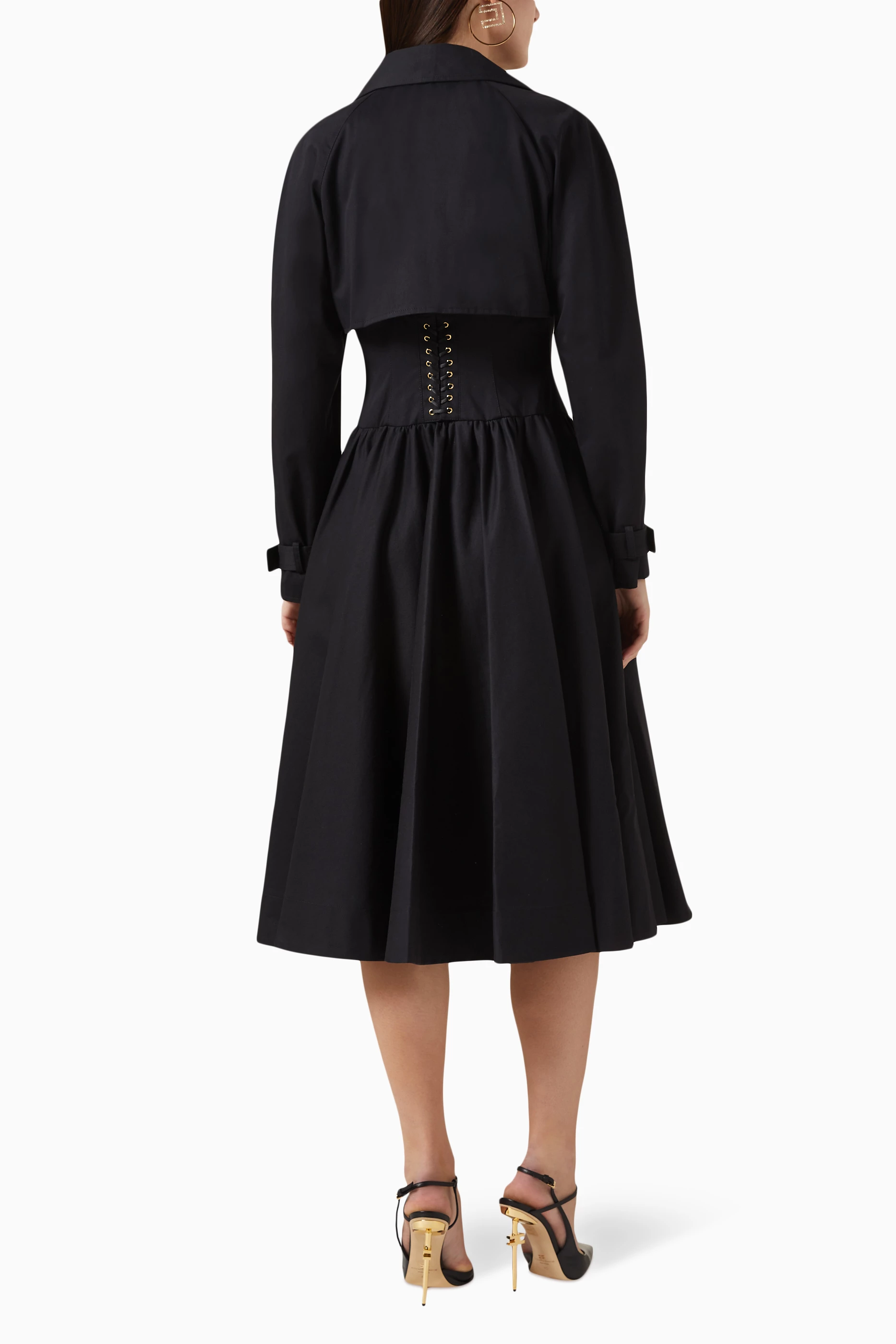 Buy Elisabetta Franchi Black Lace detail Trench Coat in Gabardine For Women Online Ounass UAE