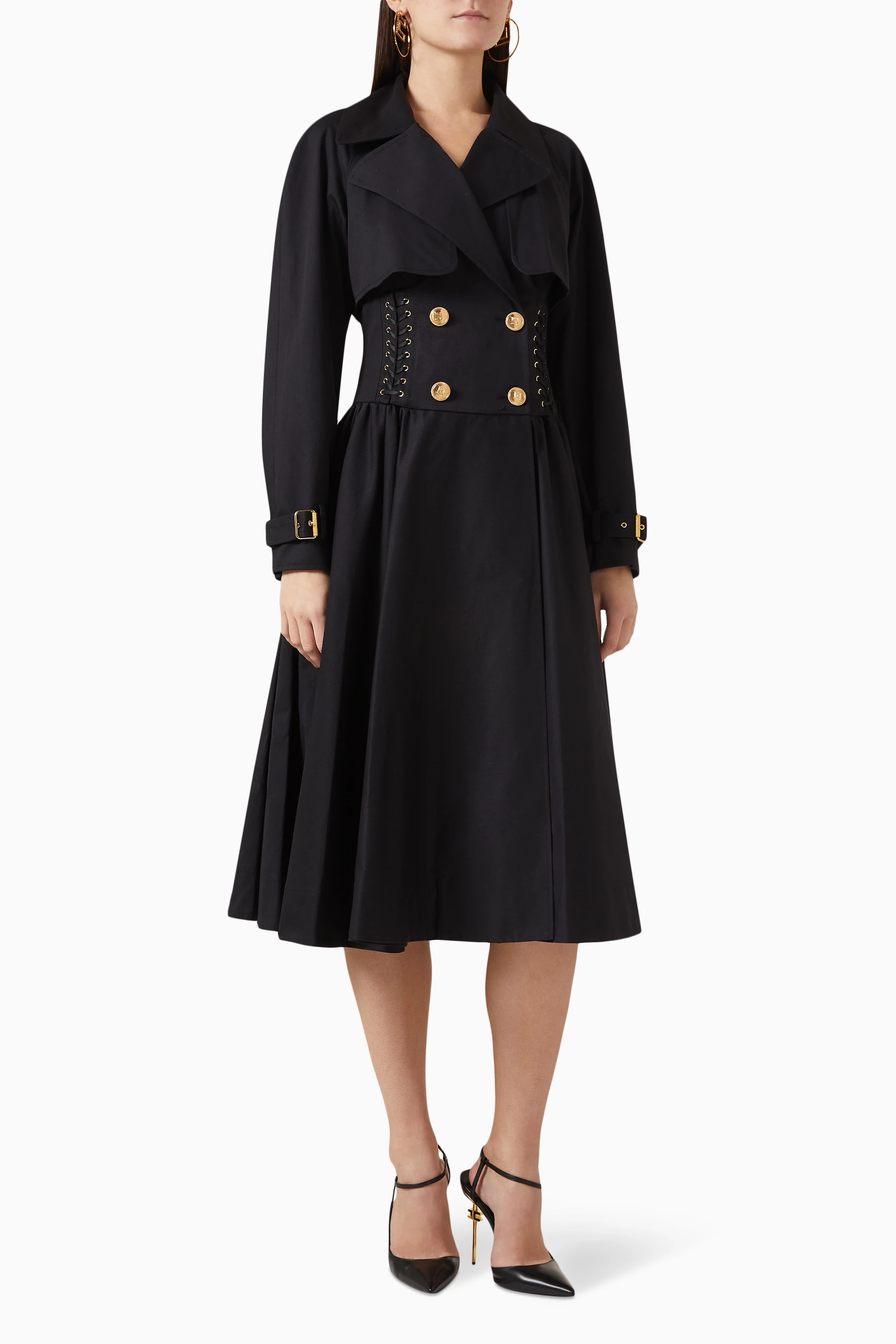 Buy Elisabetta Franchi Black Lace detail Trench Coat in Gabardine For Women Online Ounass UAE