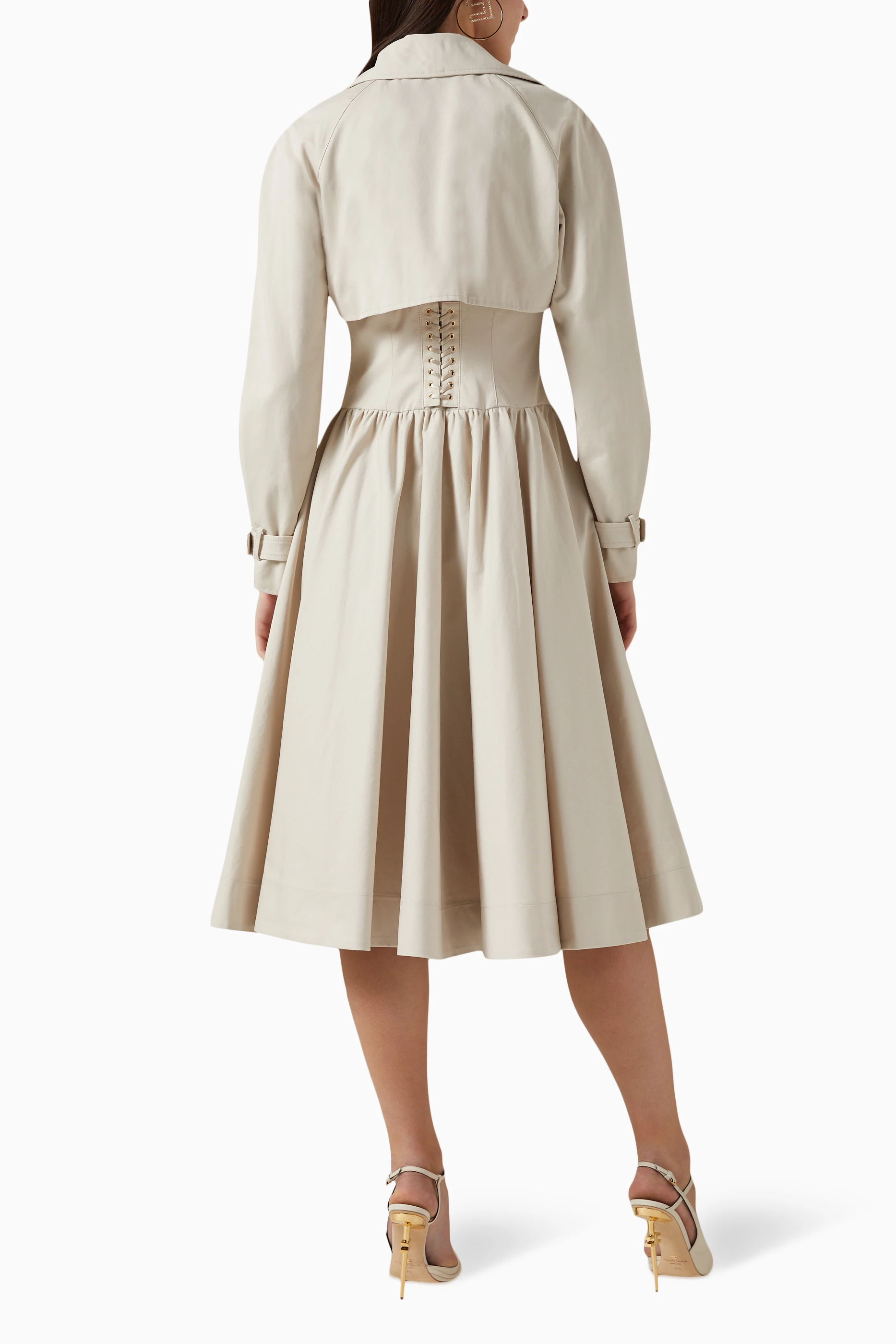 Buy Elisabetta Franchi Neutral Lace detail Trench Coat in Gabardine For Women Online Ounass UAE