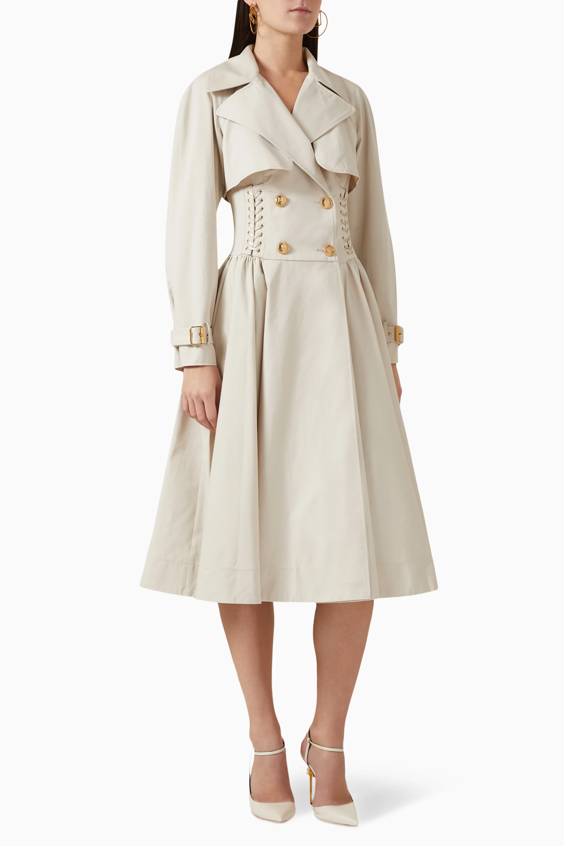Buy Elisabetta Franchi Neutral Lace detail Trench Coat in Gabardine For Women Online Ounass UAE