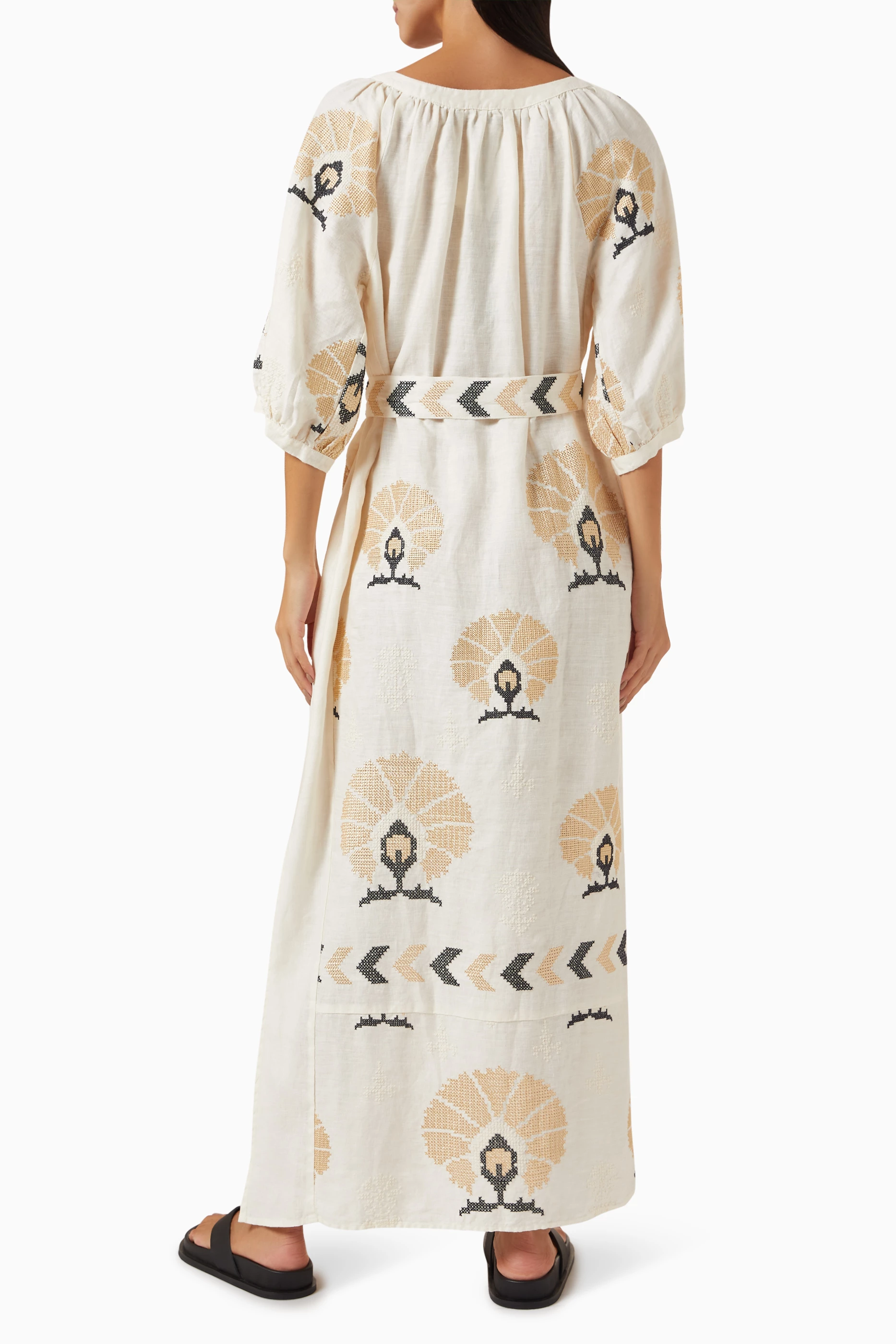 Buy Greek Archaic Kori Gold Mini Peacocks Belt Maxi Dress in Linen For Women Online Ounass UAE