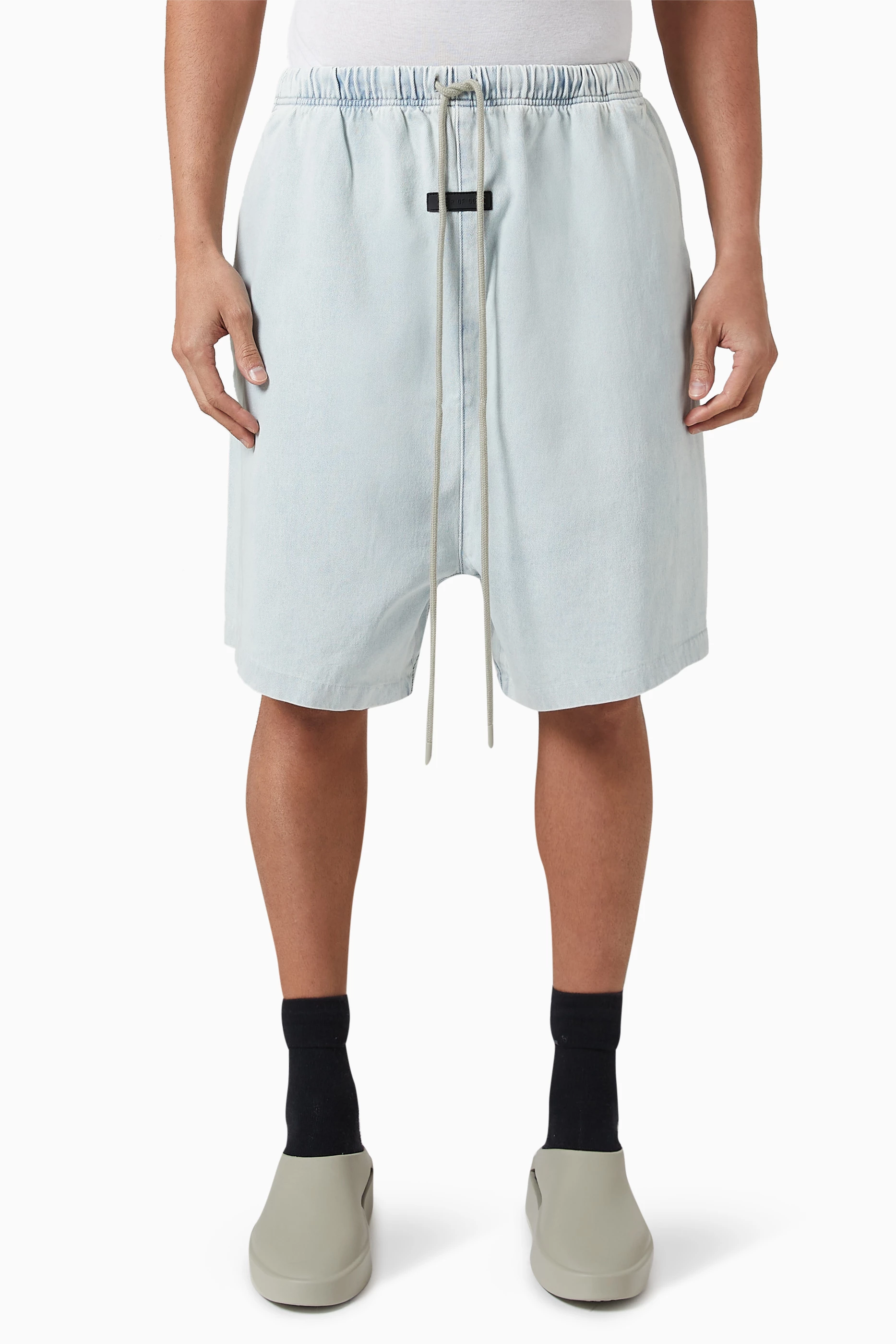 Buy Fear of God Essentials Blue Relaxed Shorts in Denim For Men 