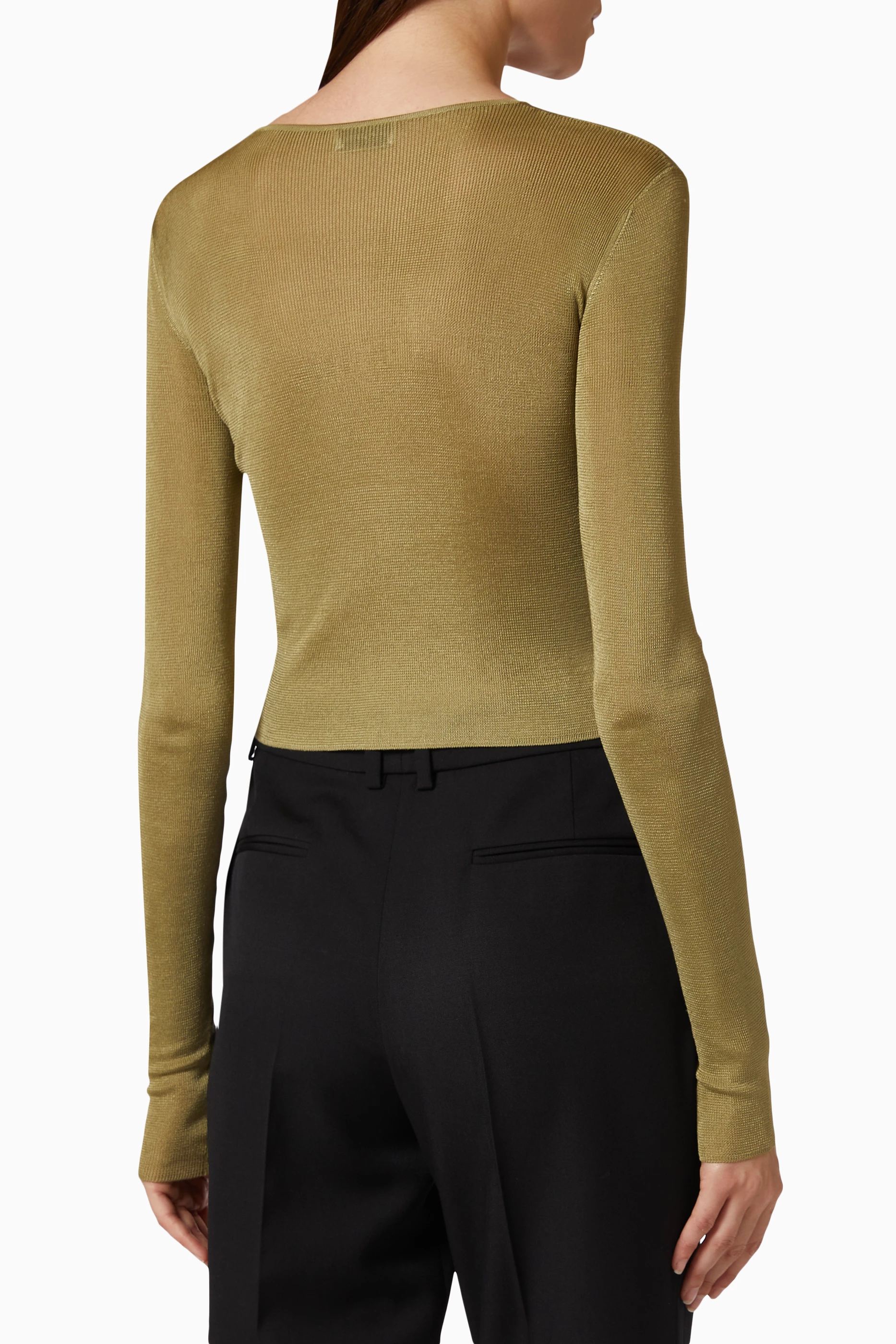 Tシャツ・カットソー SAINT LAURENT Semi-sheer certified viscose knitted top Verde Semi-sheer certified viscose knitted top SAINT LAURENT