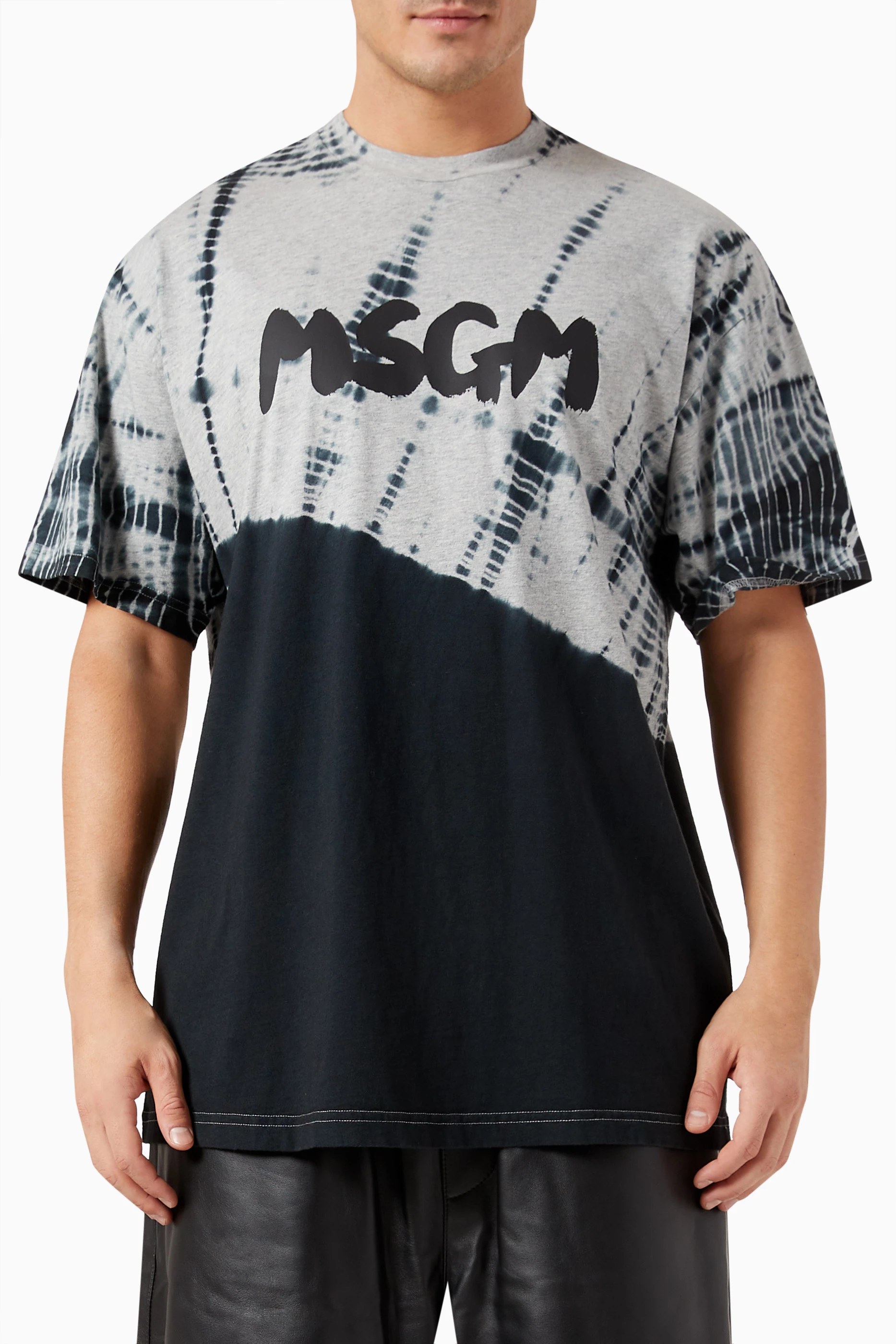 Buy MSGM Grey Tie-dye Logo T-shirt in Cotton For Men Online 