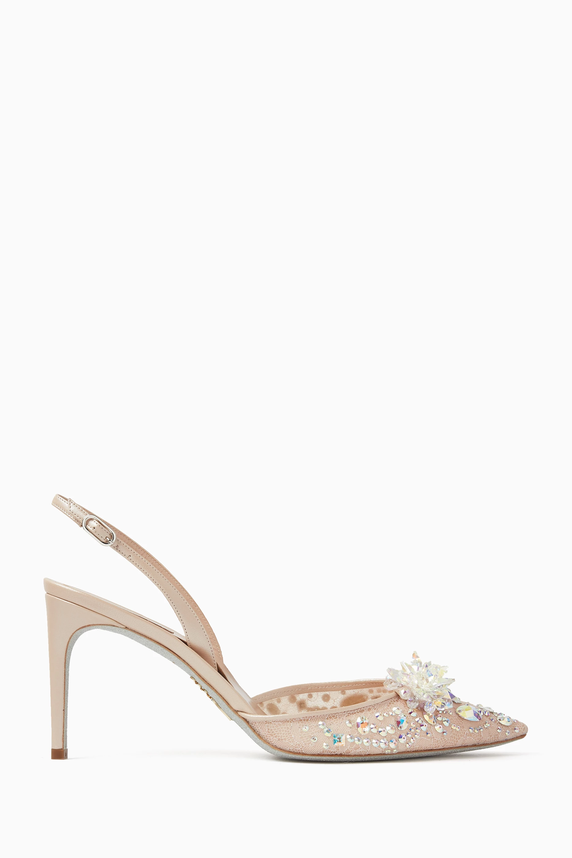 Buy Rene Caovilla Neutral Cinderella 80 Slingback Pumps in Satin For Women Online Ounass UAE